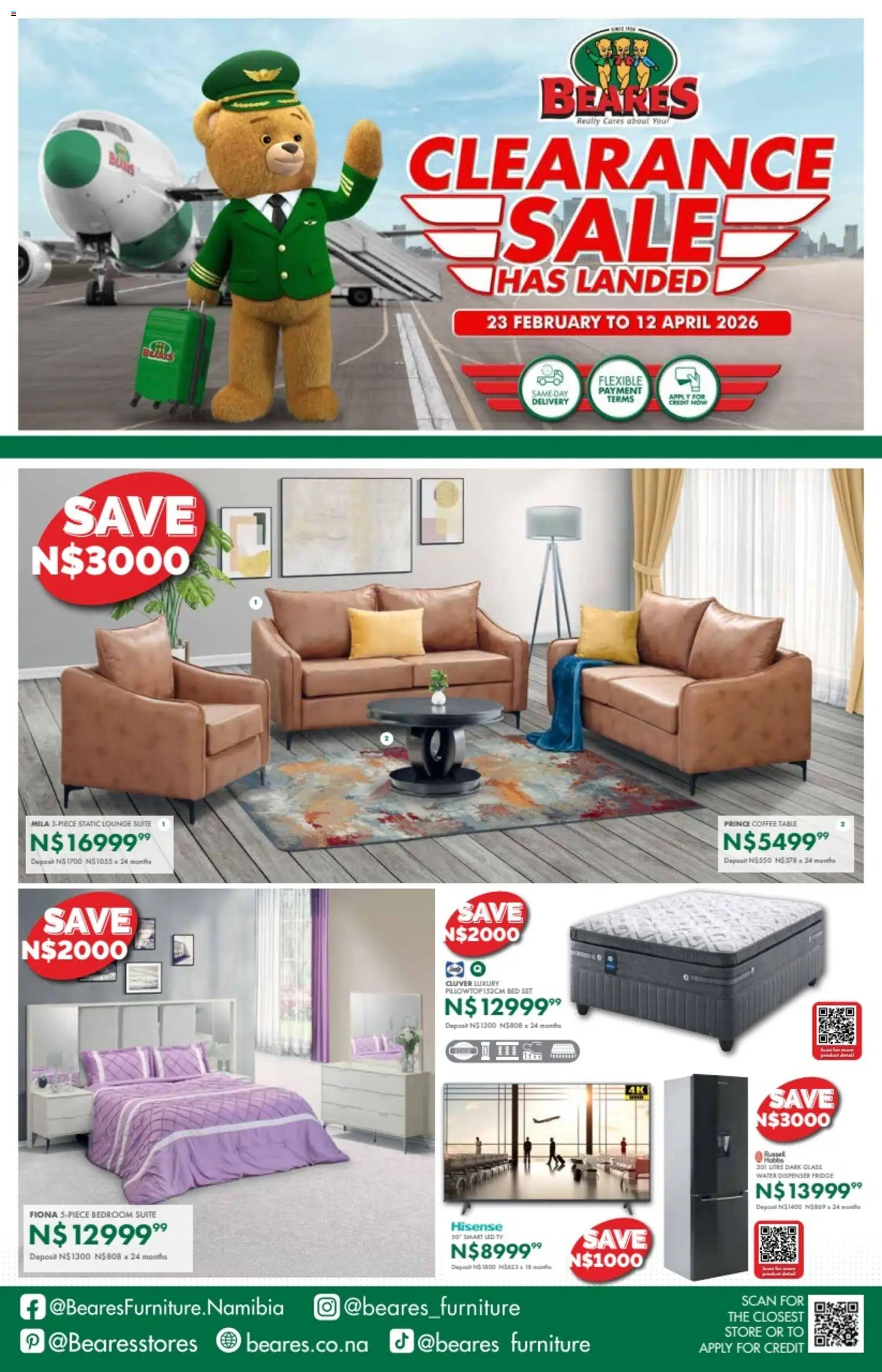 New Beares catalogue – valid from 23.02.2026 | Page: 1 | Products: TV, Table, Lounge suite, Water