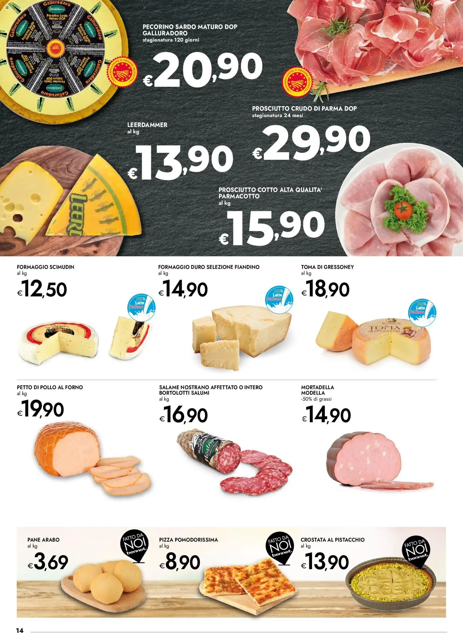 Volantino bennet del 27.11.2025 | Pagina: 14 | Prodotti: Prosciutto Crudo, Salame, Mortadella, Pecorino