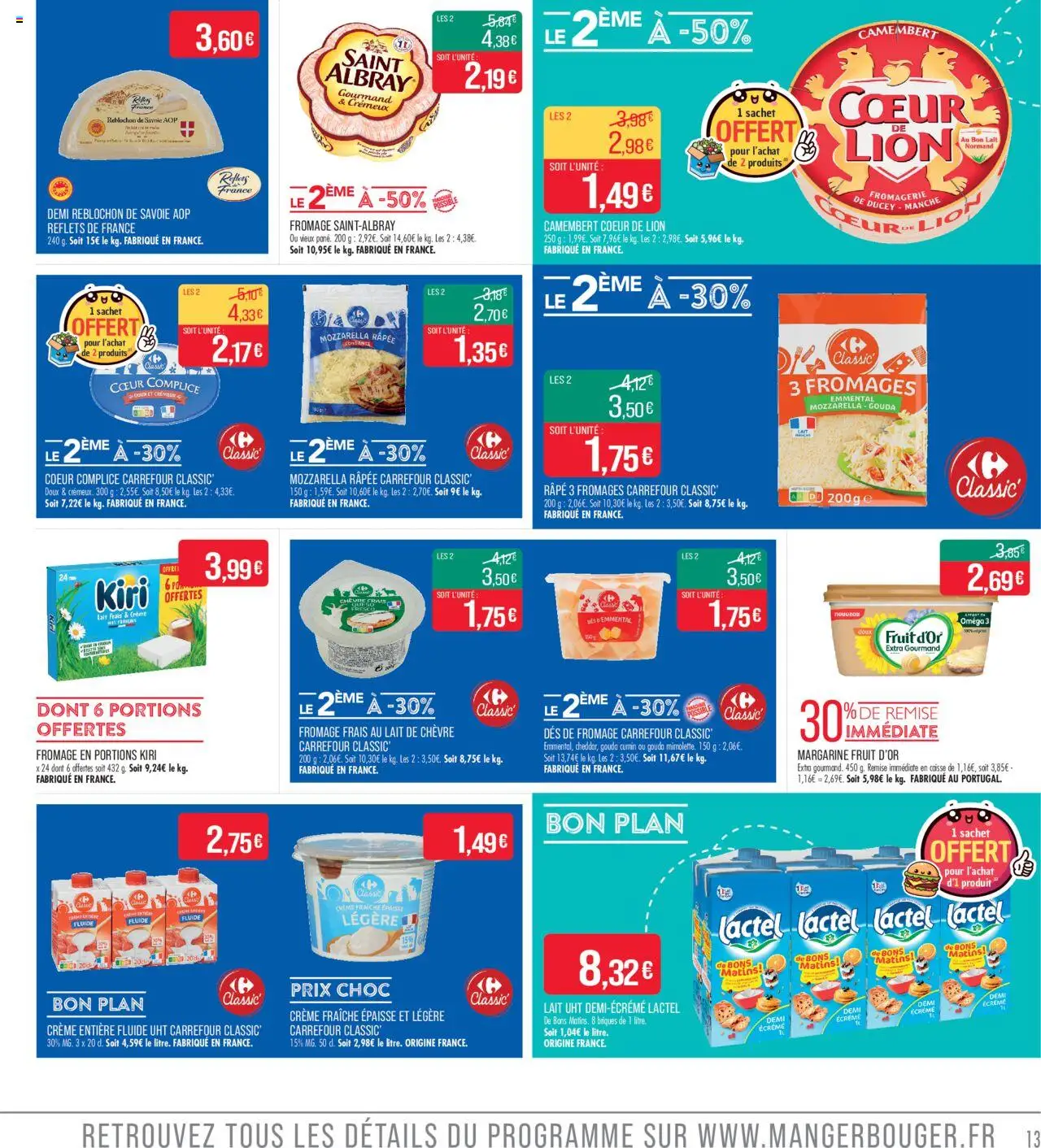 | Page: 13 | Produits: Mozzarella râpée, Mozzarella, Briques, Crème