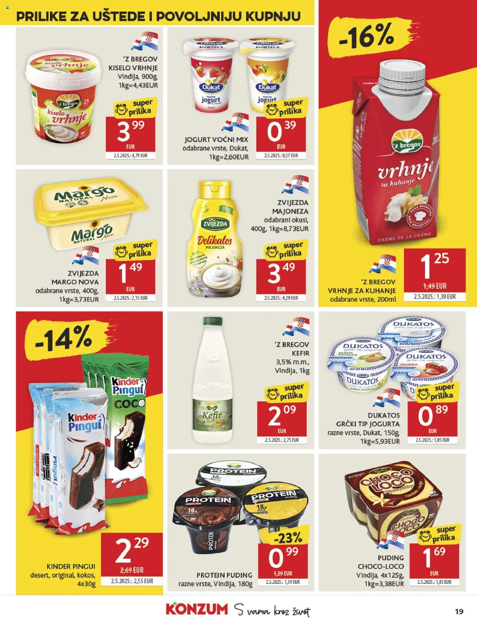 Konzum katalog | vrijedi od 12.11.2025 | Stranica: 19 | Proizvodi: Vrhnje za kuhanje, Jogurt, Kiselo vrhnje, Kefir