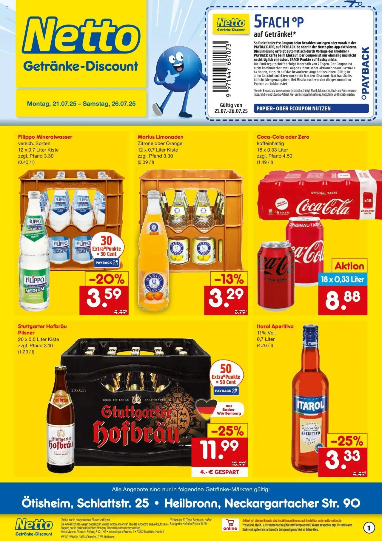 Netto Marken-Discount prospekt Heilbronn	 - gültig ab dem 21.07.2025 | Seite: 1 | Produkte: Mineralwasser, Zitrone