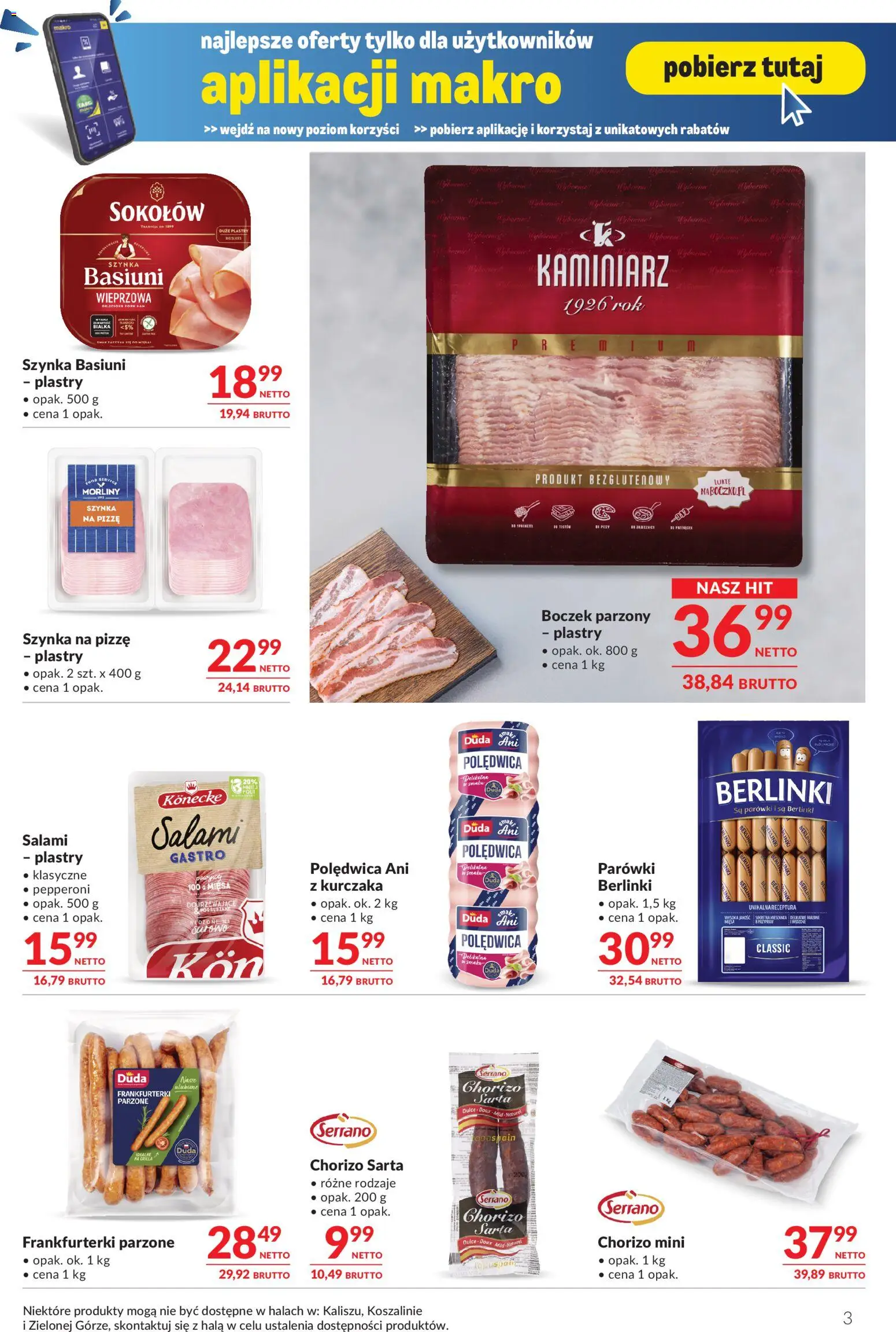 Makro Gazetka - Oferta dla gastronomii od 27.12.2025 | Strona: 3 | Produkty: Parówki, Szynka, Boczek parzony, Salami