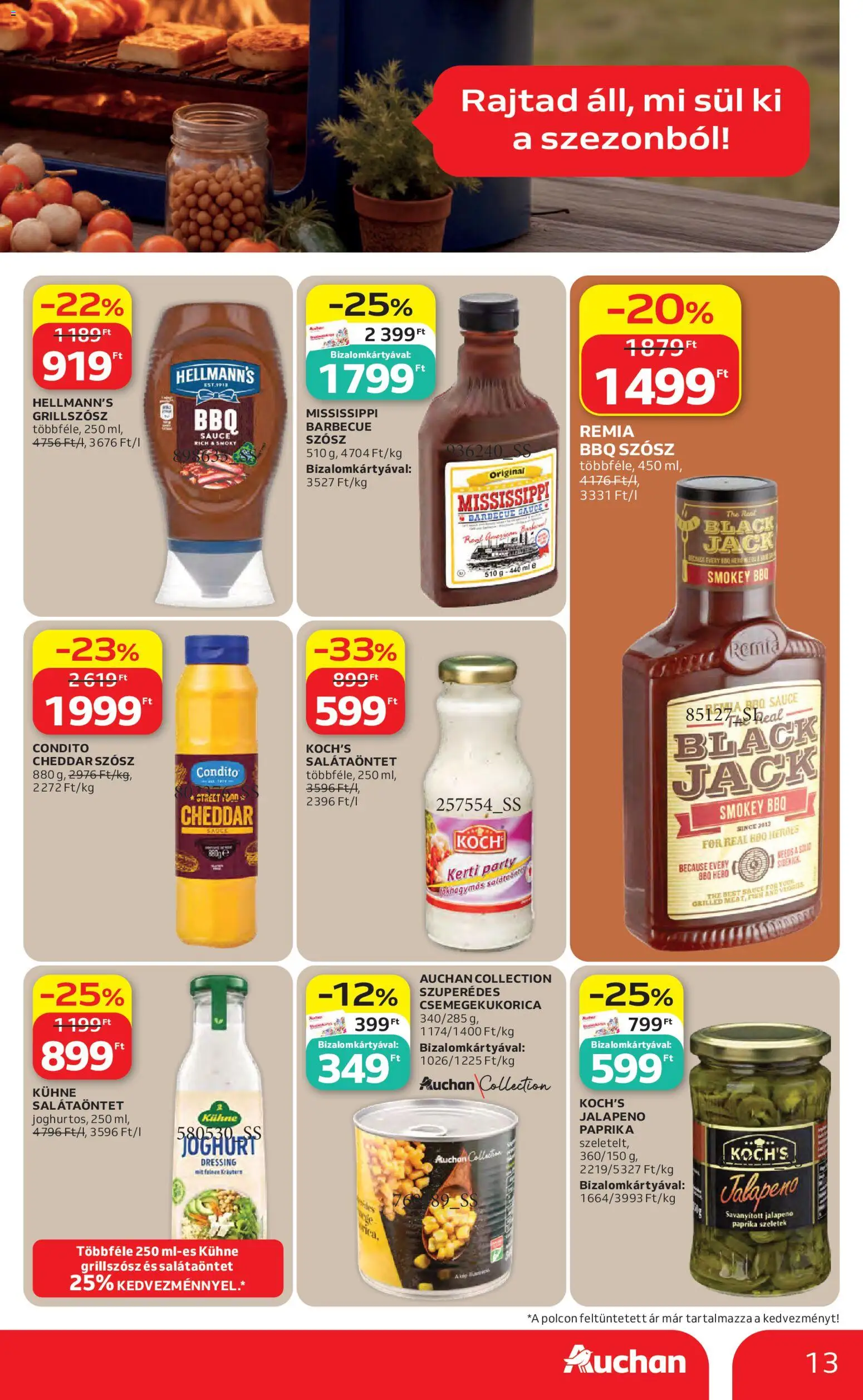 Auchan akciós ujság - amely érvényes a következő dátumtól: 30.04.2026 | Oldal: 13 | Termékek: Joghurt, Cheddar, Jalapeno, Szósz