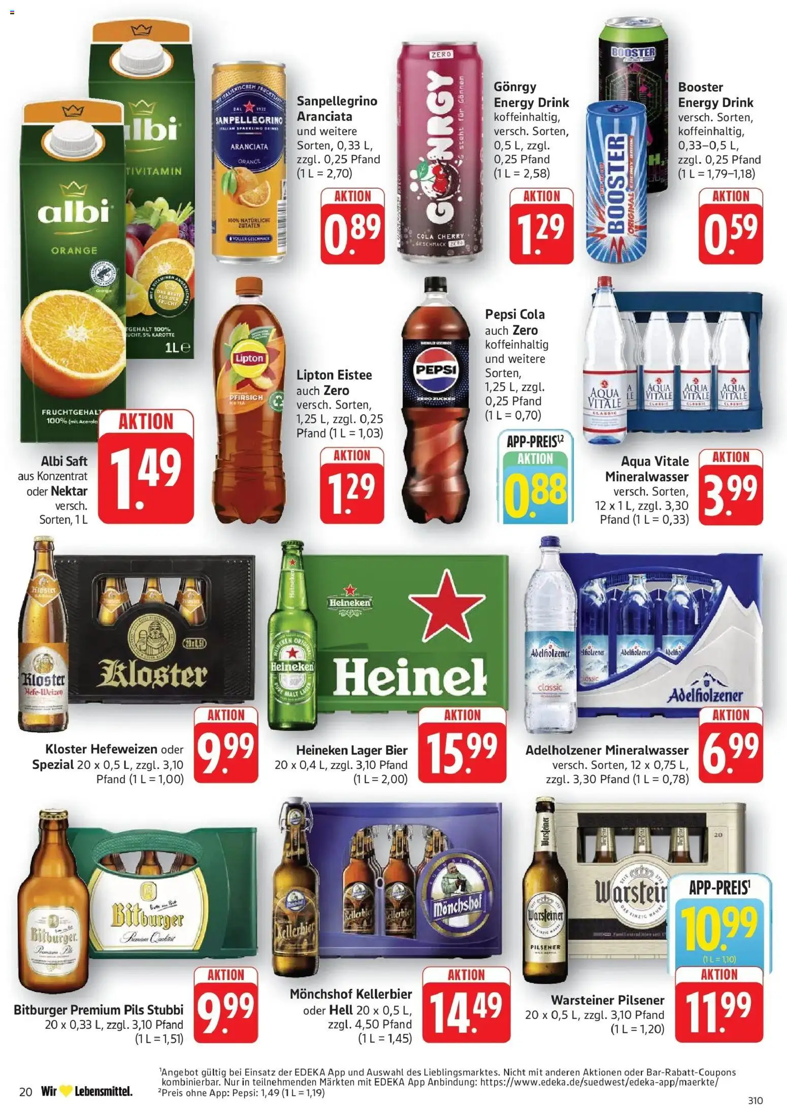 Edeka prospekt Geislingen	 – gültig ab 16.03.2026 | Seite: 20 | Produkte: Pils, Mineralwasser, Warsteiner, Pfirsich