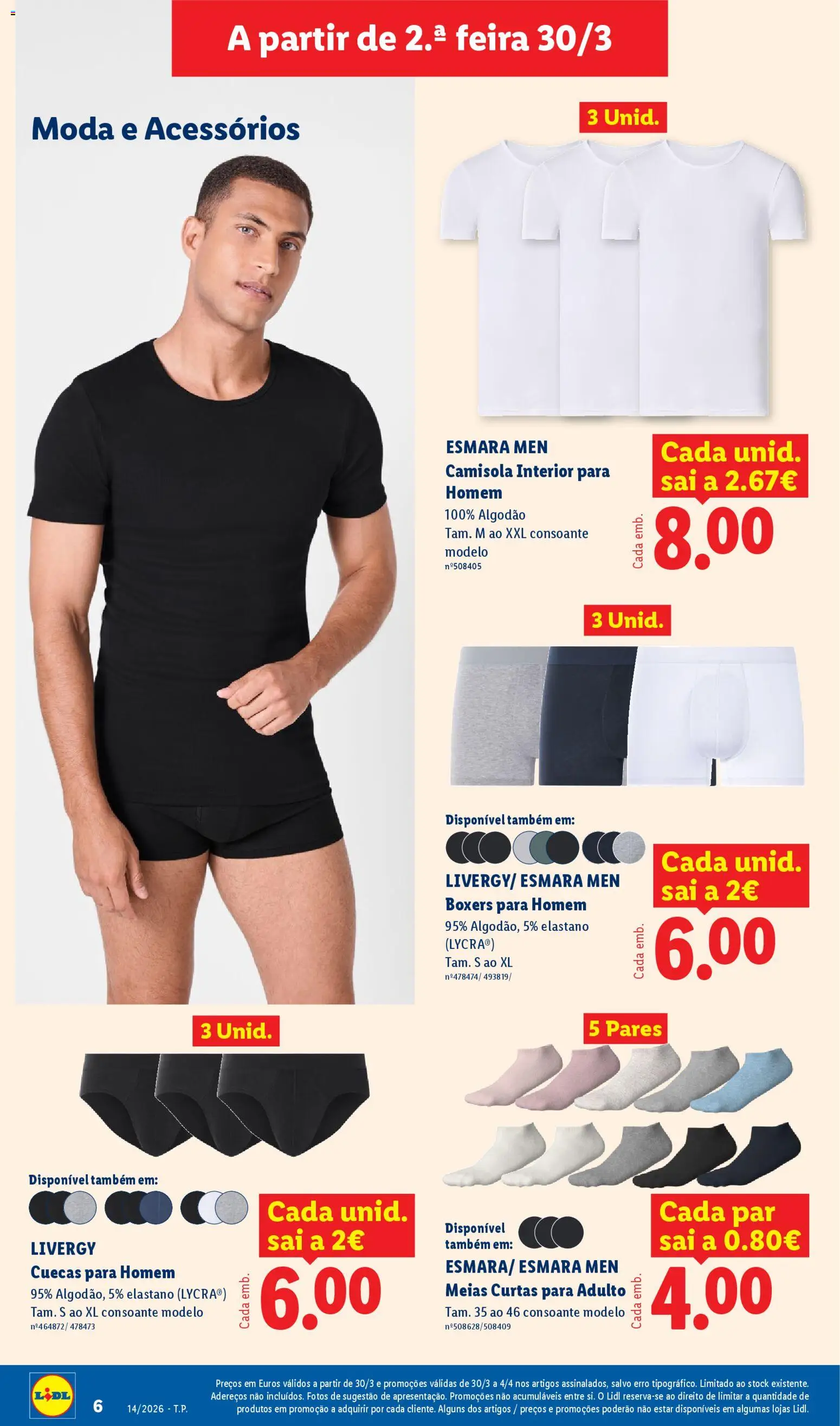 Lidl Novidades │ válido de 30.03.2026 | Página: 6 | Produtos: Algodão, Camisola, Meias, Cuecas