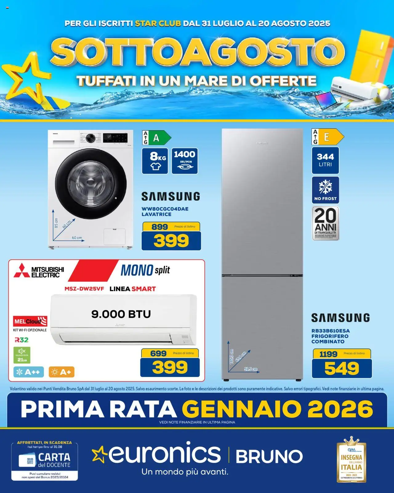 Volantino Euronics del 31.07.2025 | Pagina: 2 | Prodotti: Lavatrice, Frigorifero, Frigorifero combinato, Samsung
