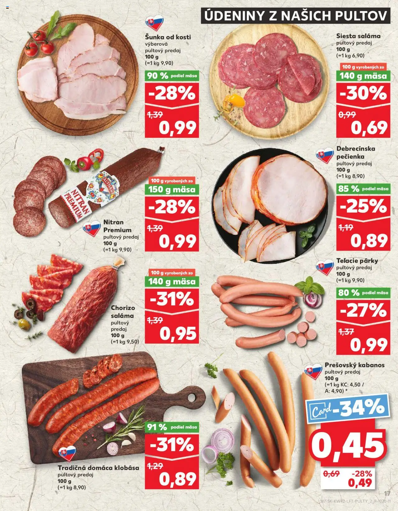 Nové Kaufland akcie – leták je platný od 16.10.2025 | Strana: 17 | Produkty: Saláma, Šunka, Klobása, Párky