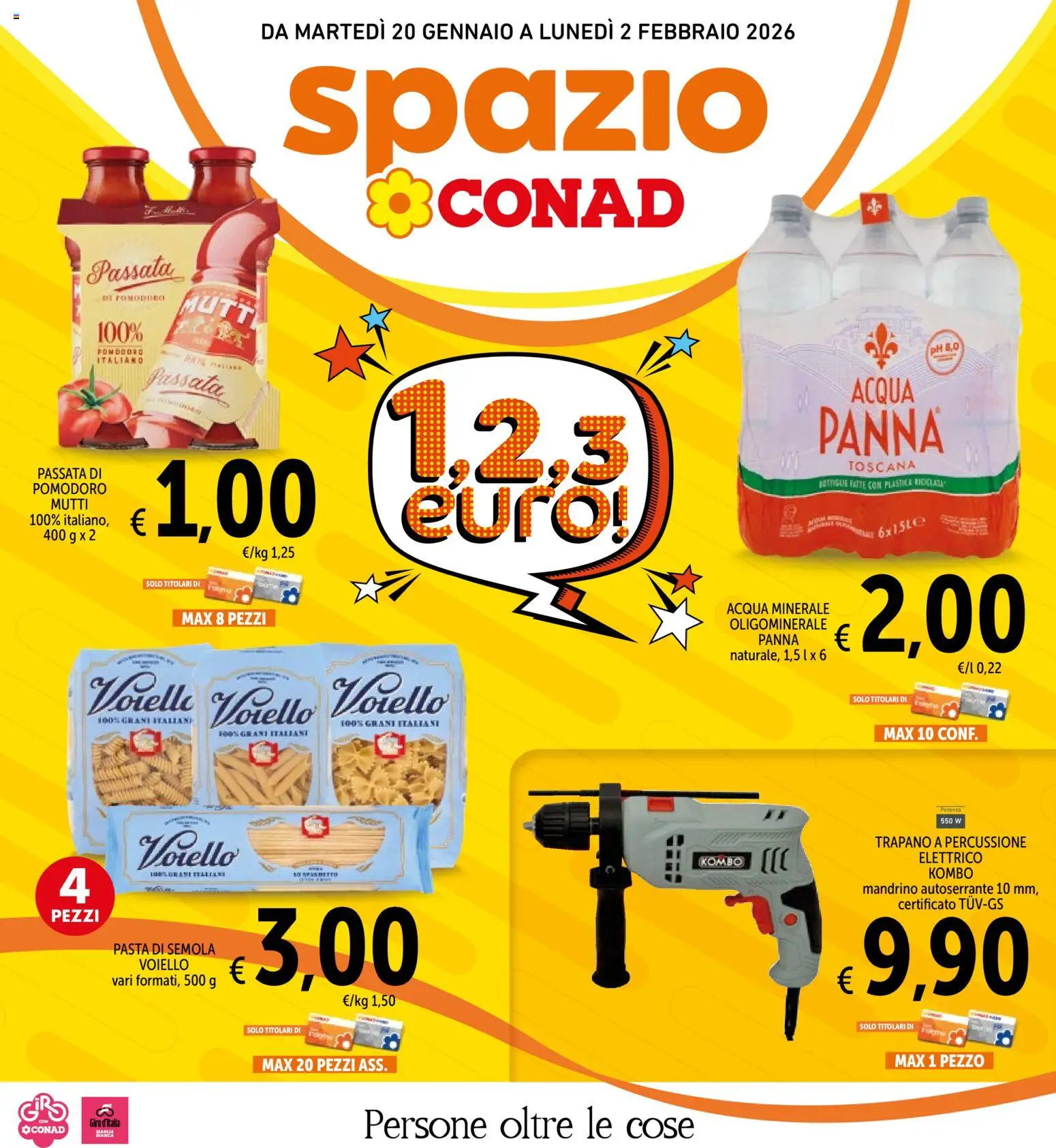 Volantino Spazio Conad del 20.01.2026 | Pagina: 1 | Prodotti: Acqua, Pasta, Trapano, Mutti