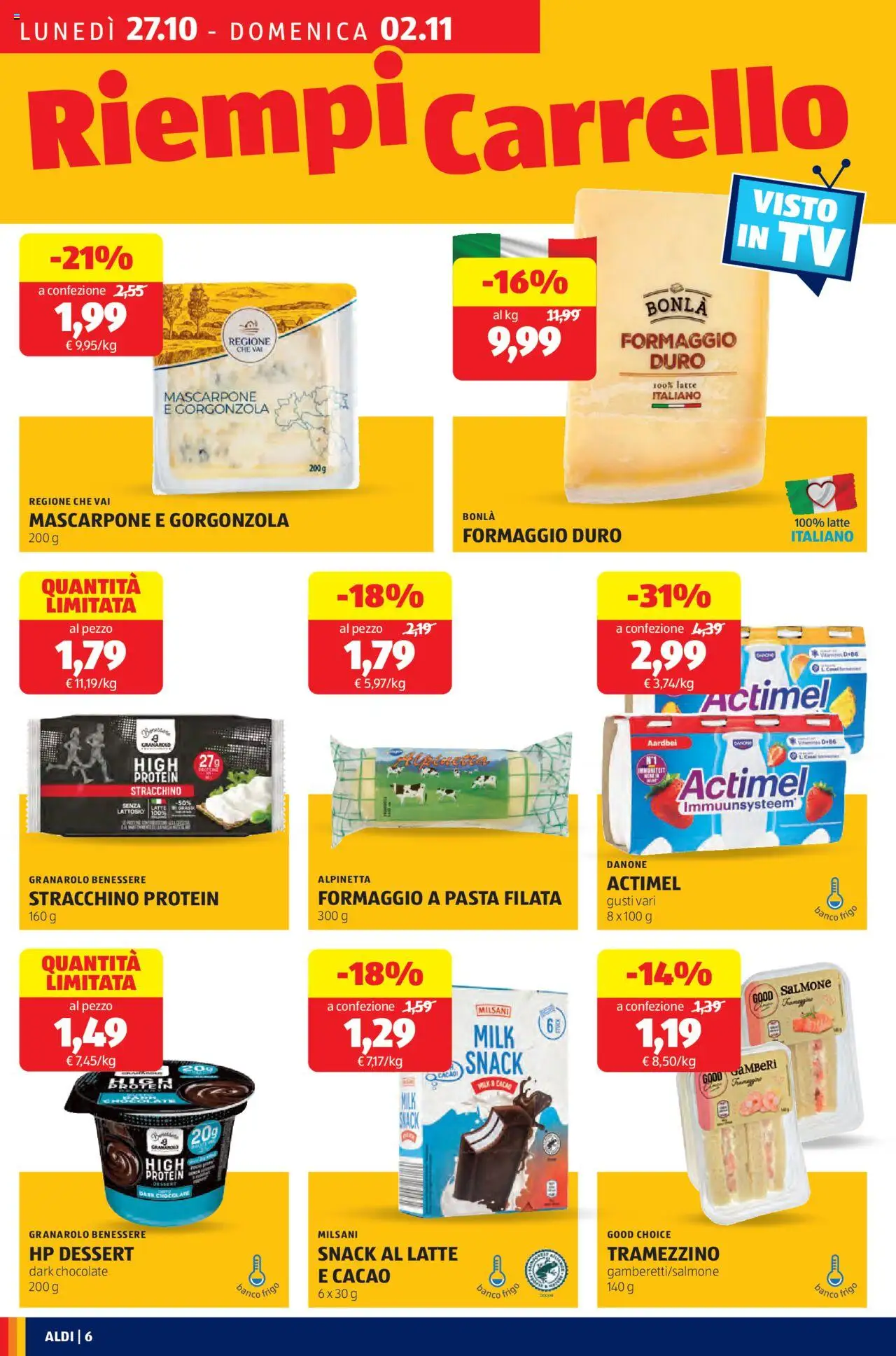 Volantino Aldi del 27.10.2025 | Pagina: 6 | Prodotti: Stracchino, Cacao, Mascarpone, Tramezzino