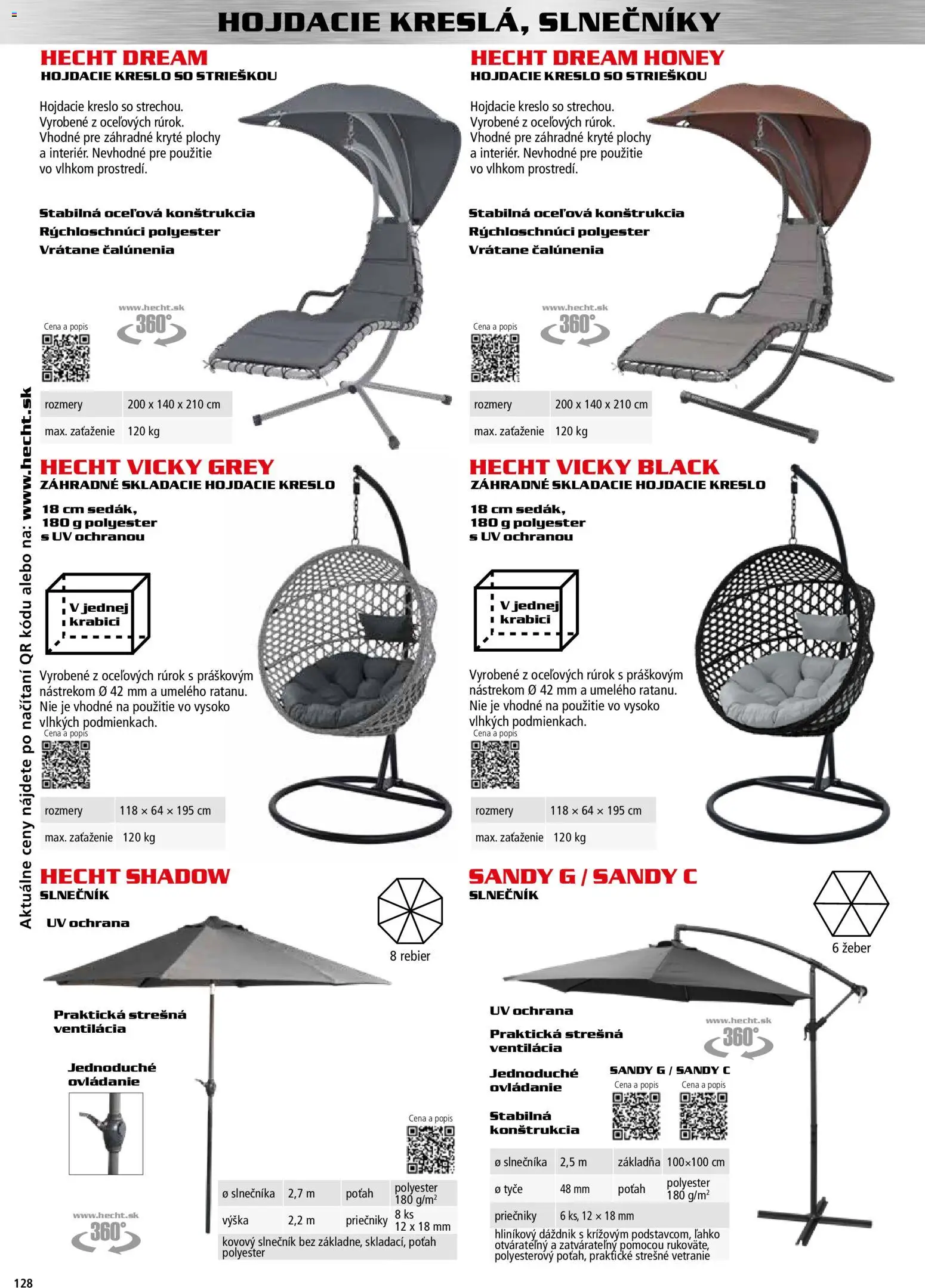 Nové Hecht akcie – leták je platný od 30.10.2025 | Strana: 128 | Produkty: Hojdacie kreslo, Kreslo, Dáždnik