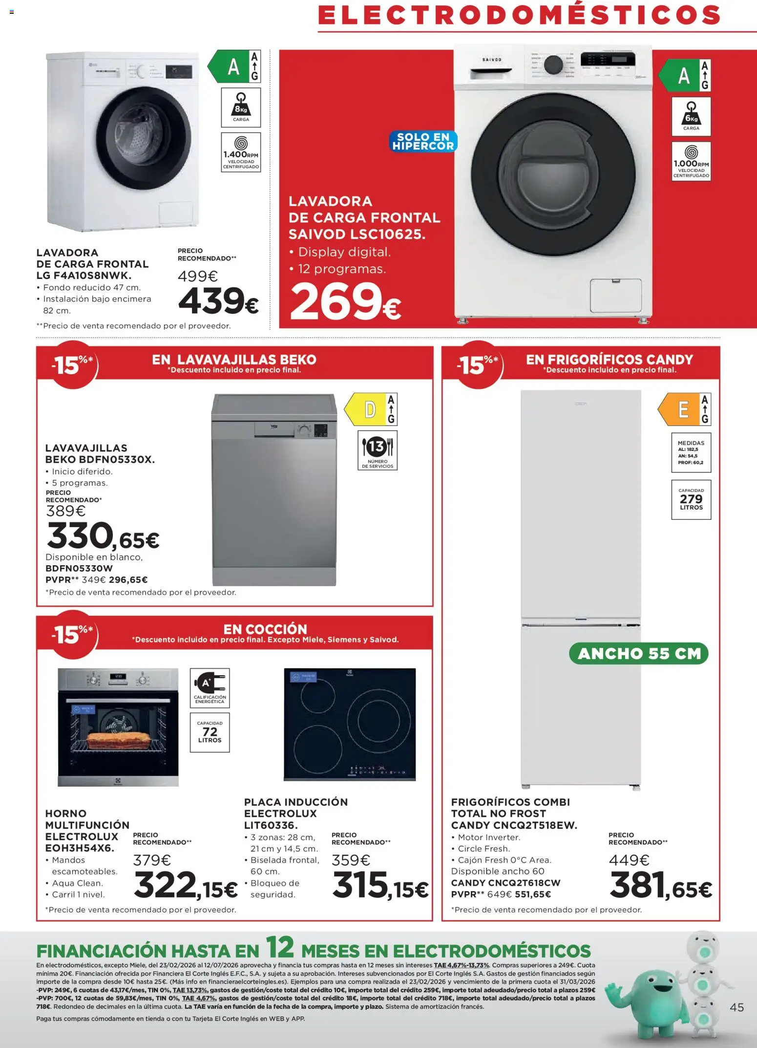 Hipercor catálogo │ válido desde el 25.03.2026 | Página: 45 | Productos: Lavadora, Horno, Lavavajillas, Combi