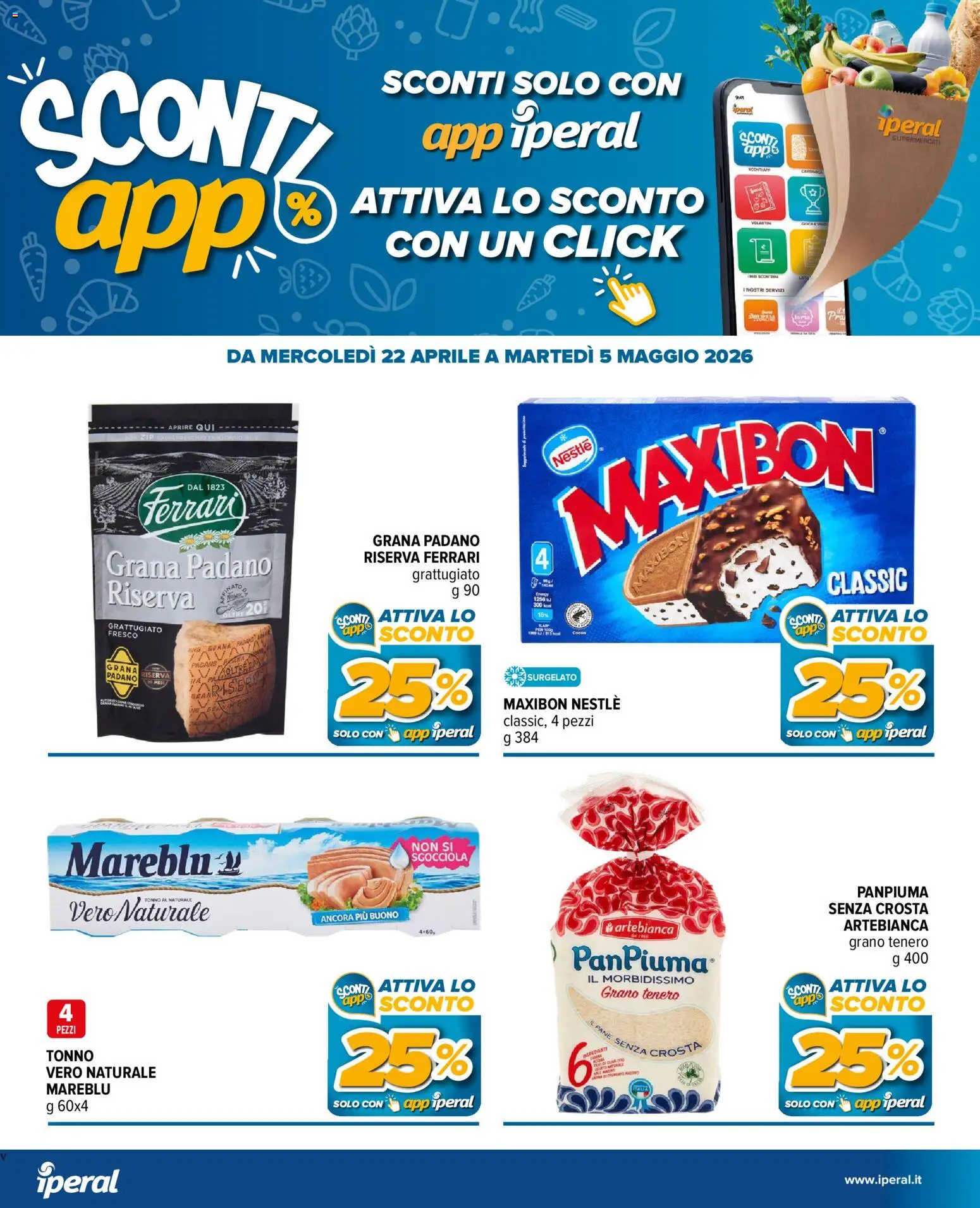Volantino Iperal del 22.04.2026 | Pagina: 21 | Prodotti: Pane, Vino, Tonno, Grana Padano