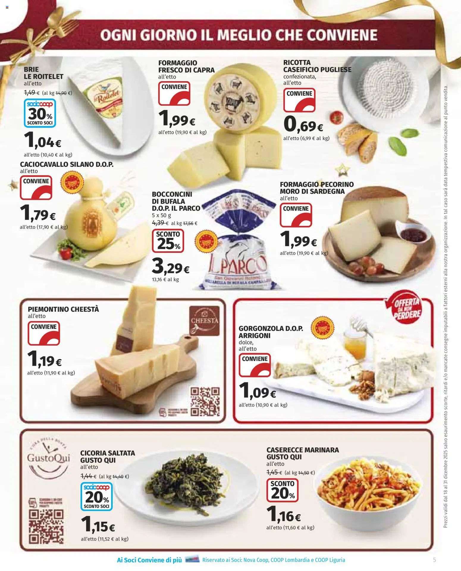 Volantino COOP del 18.12.2025 | Pagina: 5 | Prodotti: Data, Ricotta, Gorgonzola, Pecorino