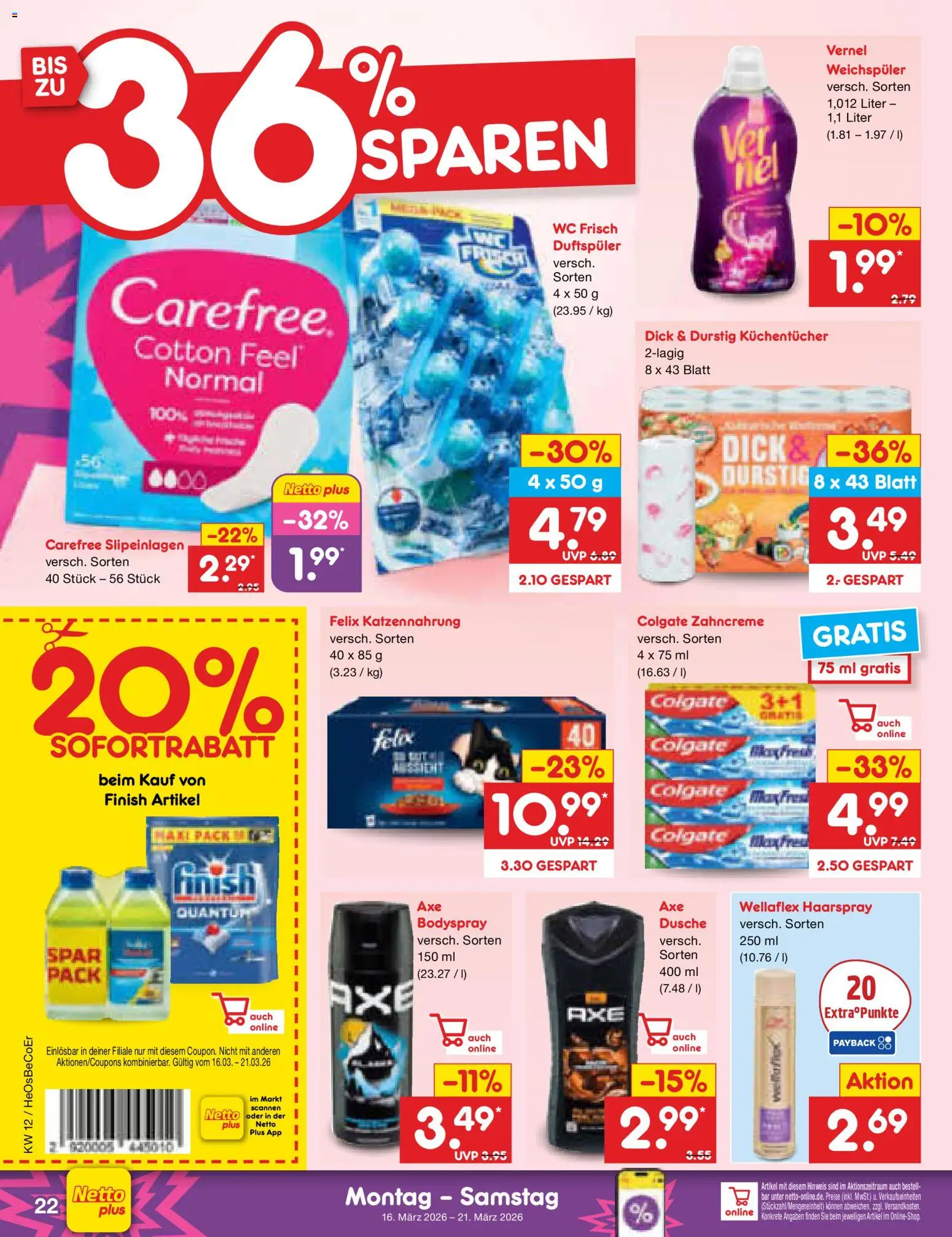 Netto Marken-Discount Prospekt 	 – gültig ab 16.03.2026 | Seite: 32 | Produkte: Dusche, Weichspüler, Wc frisch, Vernel