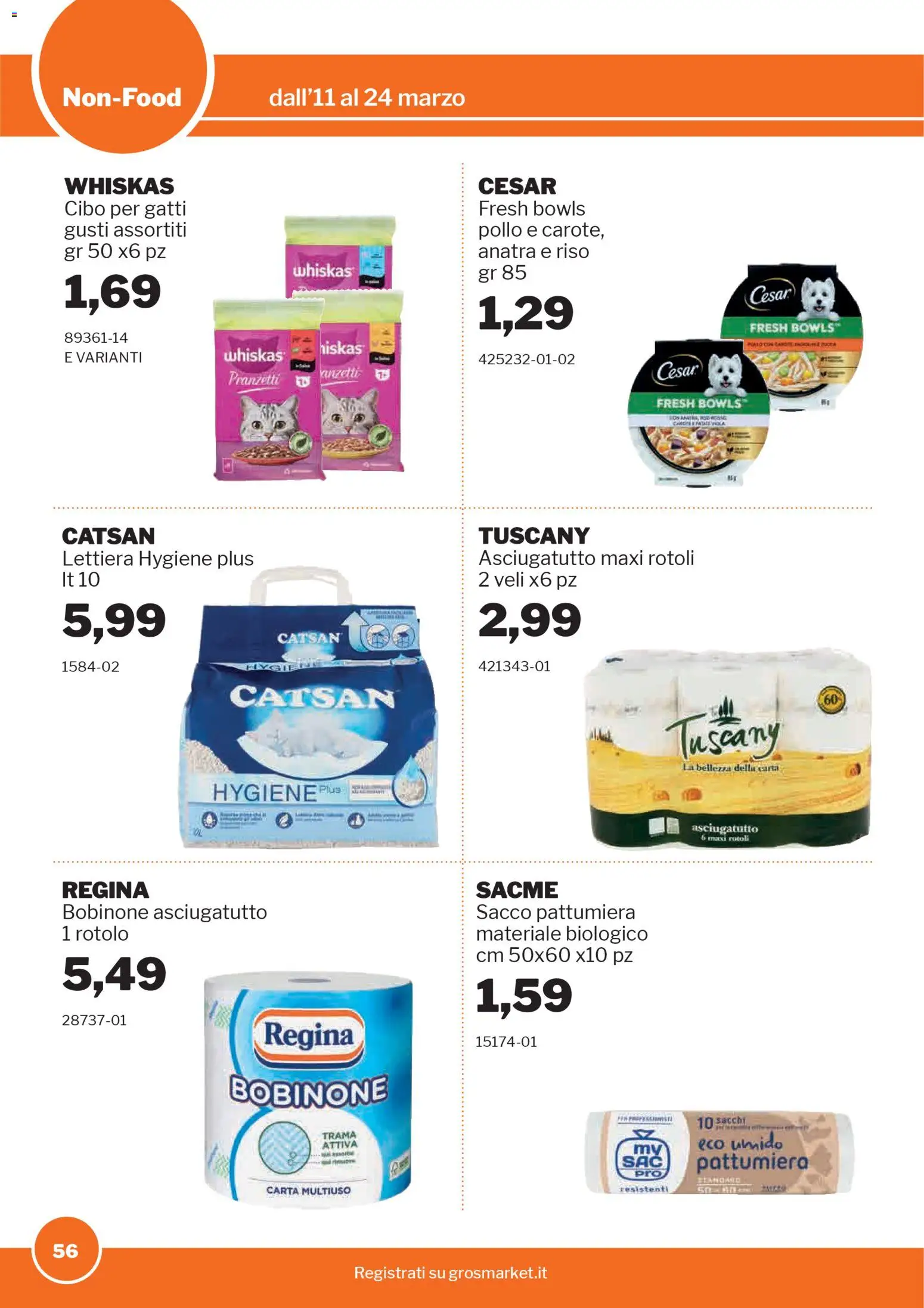 Volantino Sogegross del 11.03.2026 | Pagina: 56 | Prodotti: Pollo, Riso, Pattumiera, Asciugatutto