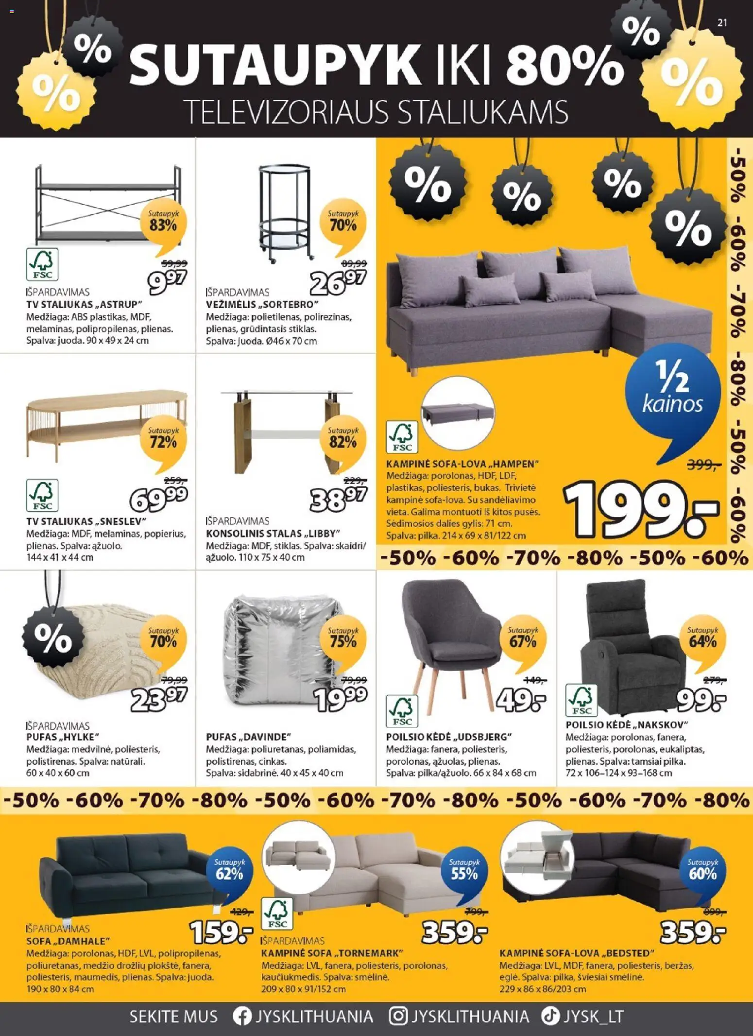 JYSK akcijos nuo 20.01.2026 | Puslapis: 21 | Prekių: Pufas, Tv, Sofa, Kėdė