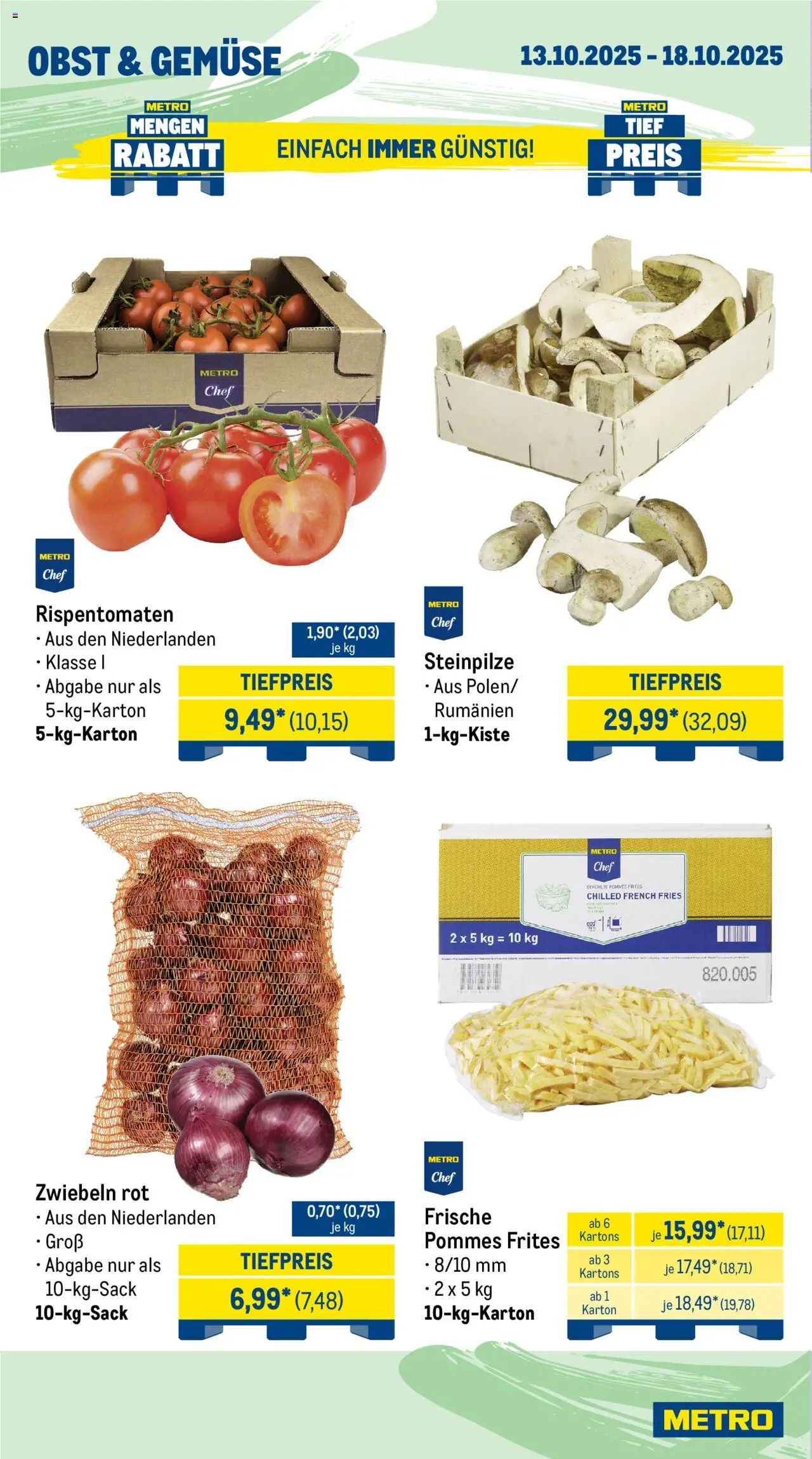 Metro Wochen-Angebote Gastro – gültig ab 13.10.2025 | Seite: 8 | Produkte: Pommes, Pommes frites, Zwiebeln, Obst