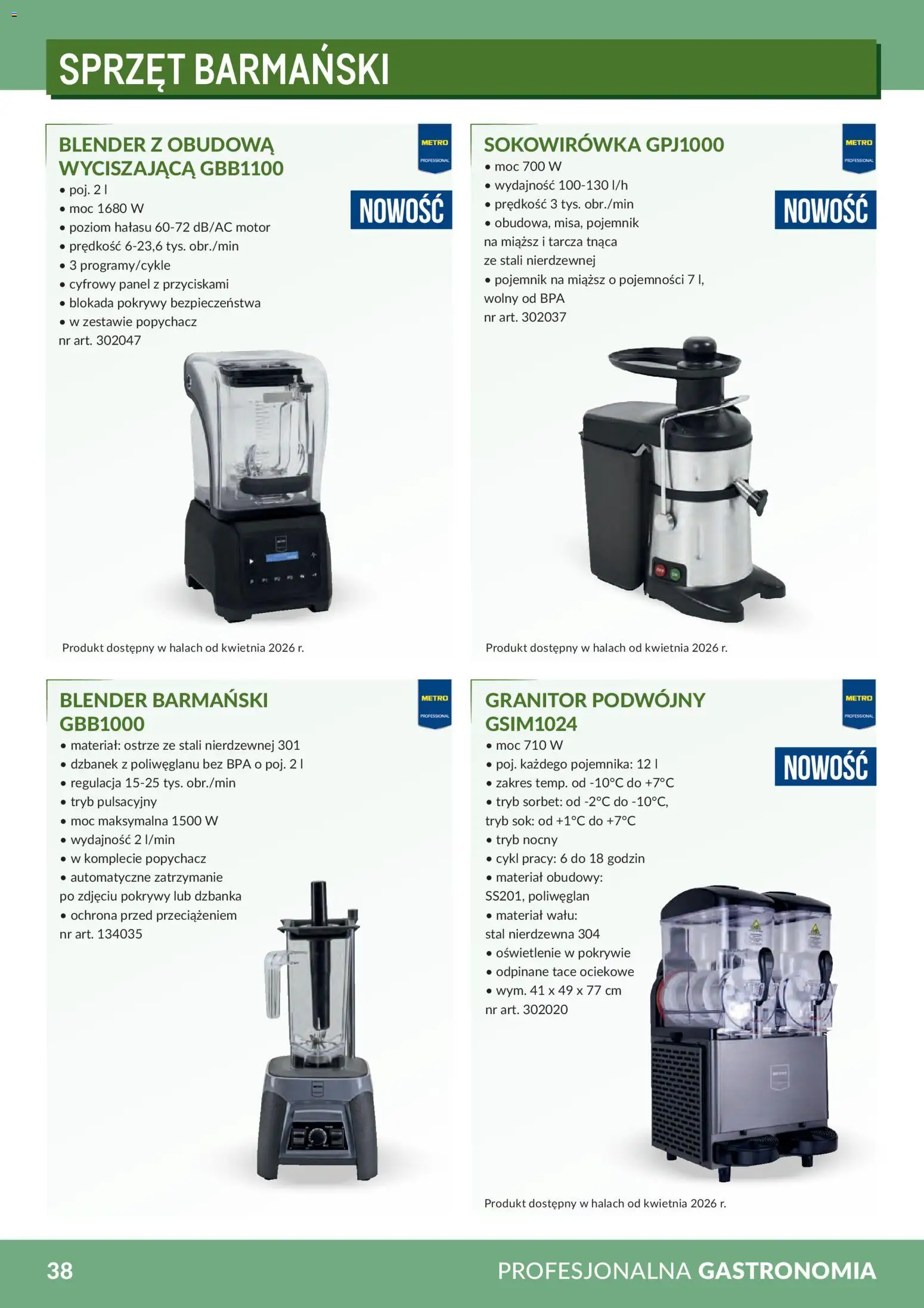 Makro Gazetka - Profesjonalna Gastronomia od 01.02.2026 | Strona: 38 | Produkty: Sokowirówka, Sorbet, Sok, Blender
