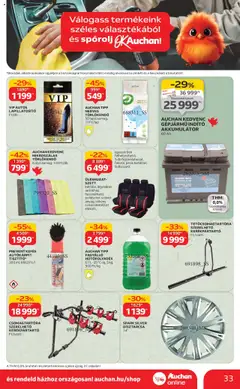 Auchan akciós ujság - amely érvényes a következő dátumtól: 21.08.2025 | Oldal: 33 | Termékek: Törlőkendő, Akkumulátor, Kerékpártartó
