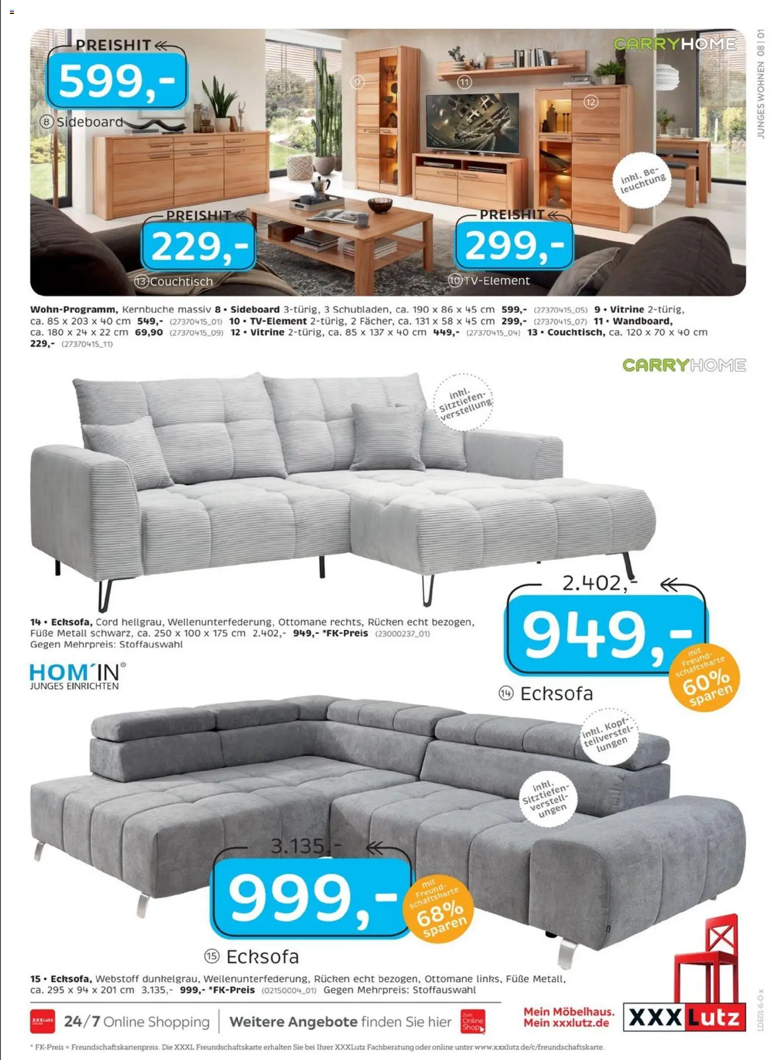 XXXL Lutz Restaurantgutscheine – gültig ab 02.01.2026 | Seite: 5 | Produkte: Sideboard, Ecksofa, Vitrine, Couchtisch