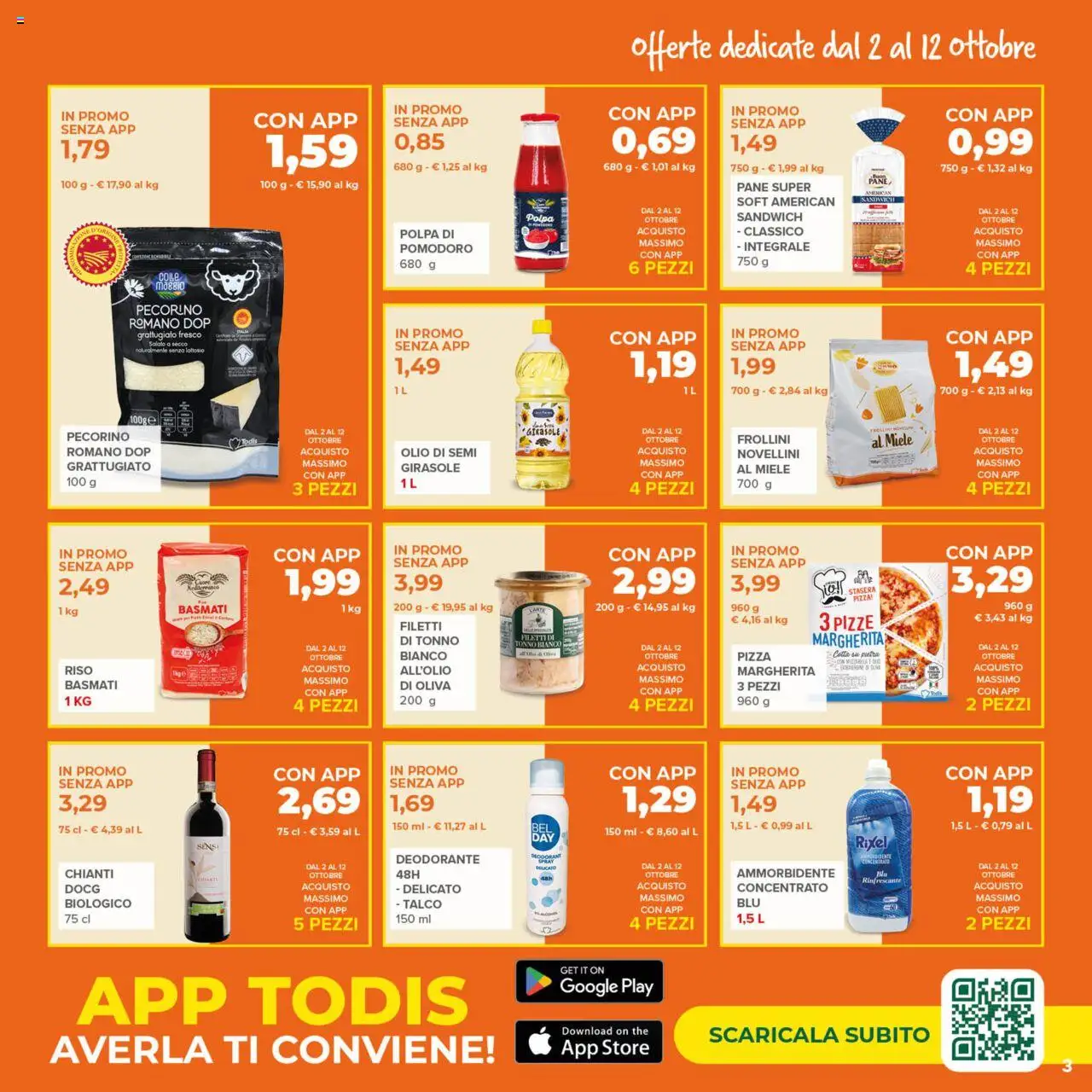 Volantino Todis del 02.10.2025 | Pagina: 3 | Prodotti: Riso, Olio, Tonno, Frollini