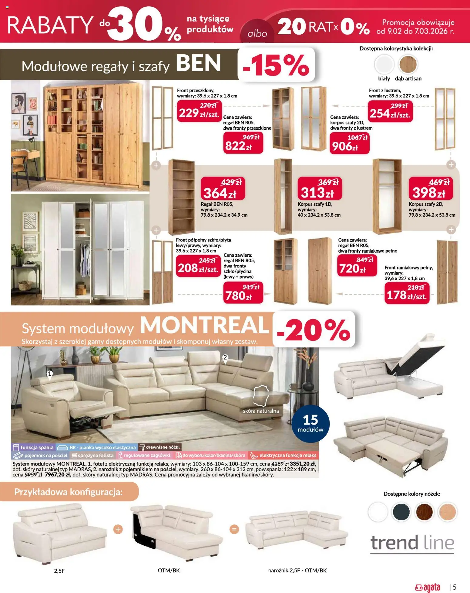 Salony Agata Gazetka - Otwarcie sklepu w Mysiadle od 26.02.2026 | Strona: 5 | Produkty: Pościel, Fotel, Regał