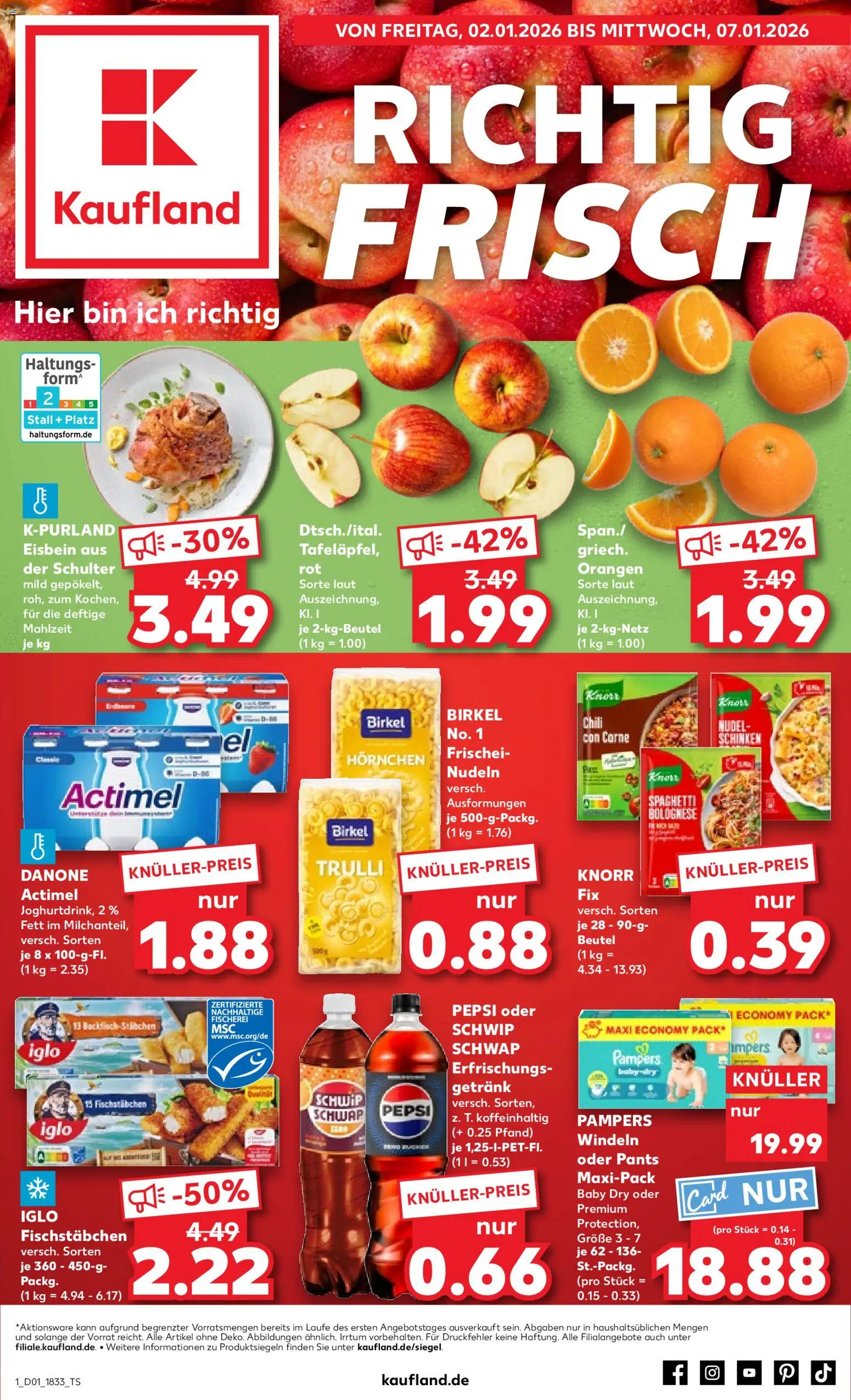 Kaufland prospekt Bremen	 – gültig ab 02.01.2026 | Seite: 1 | Produkte: Knorr fix, Iglo, Orangen, Nudeln
