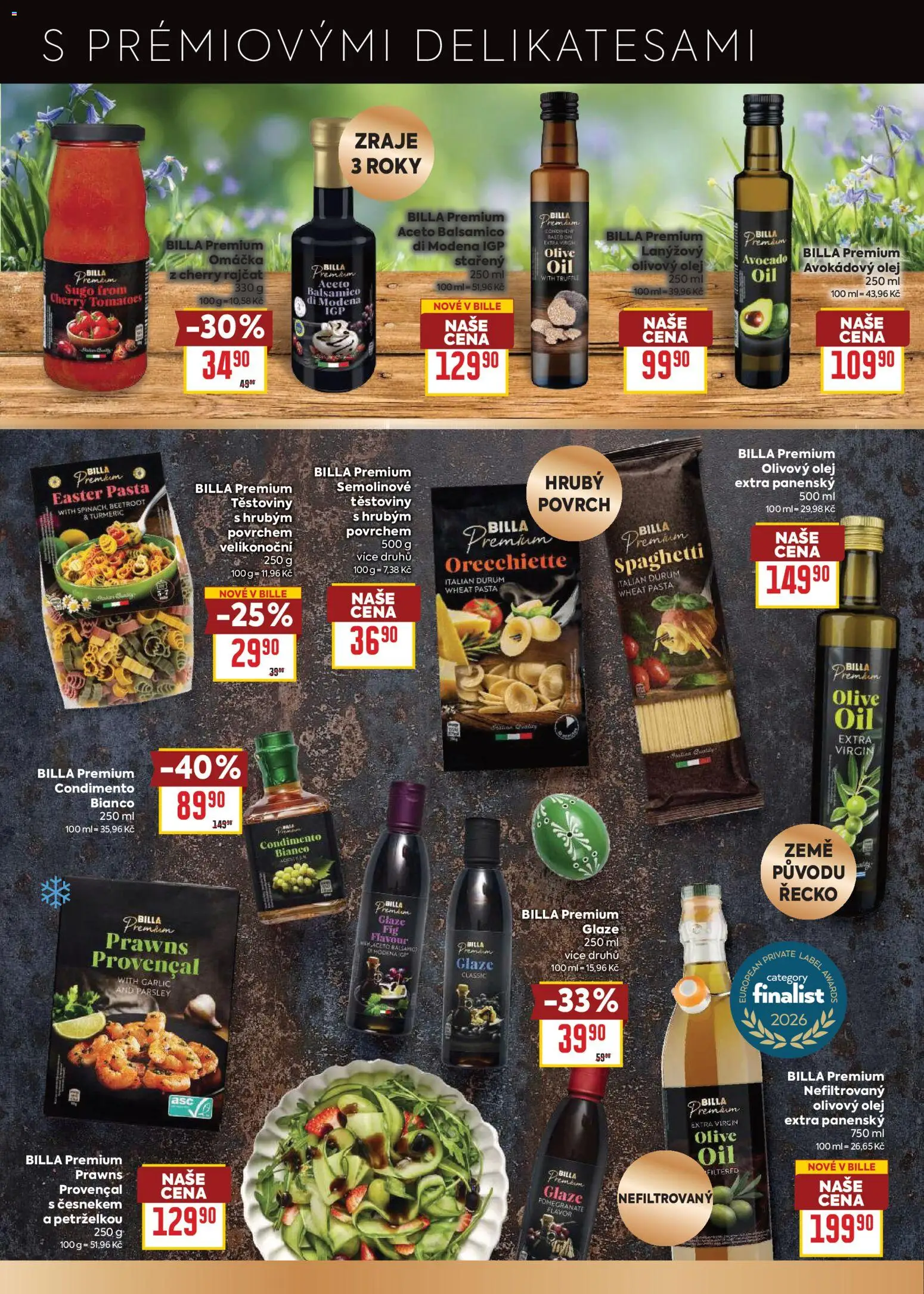 Billa leták - Prémiové delikatesy od 04.03.2026 | Strana: 9 | Produkty: Olivový olej, Olej, Těstoviny, Balsamico
