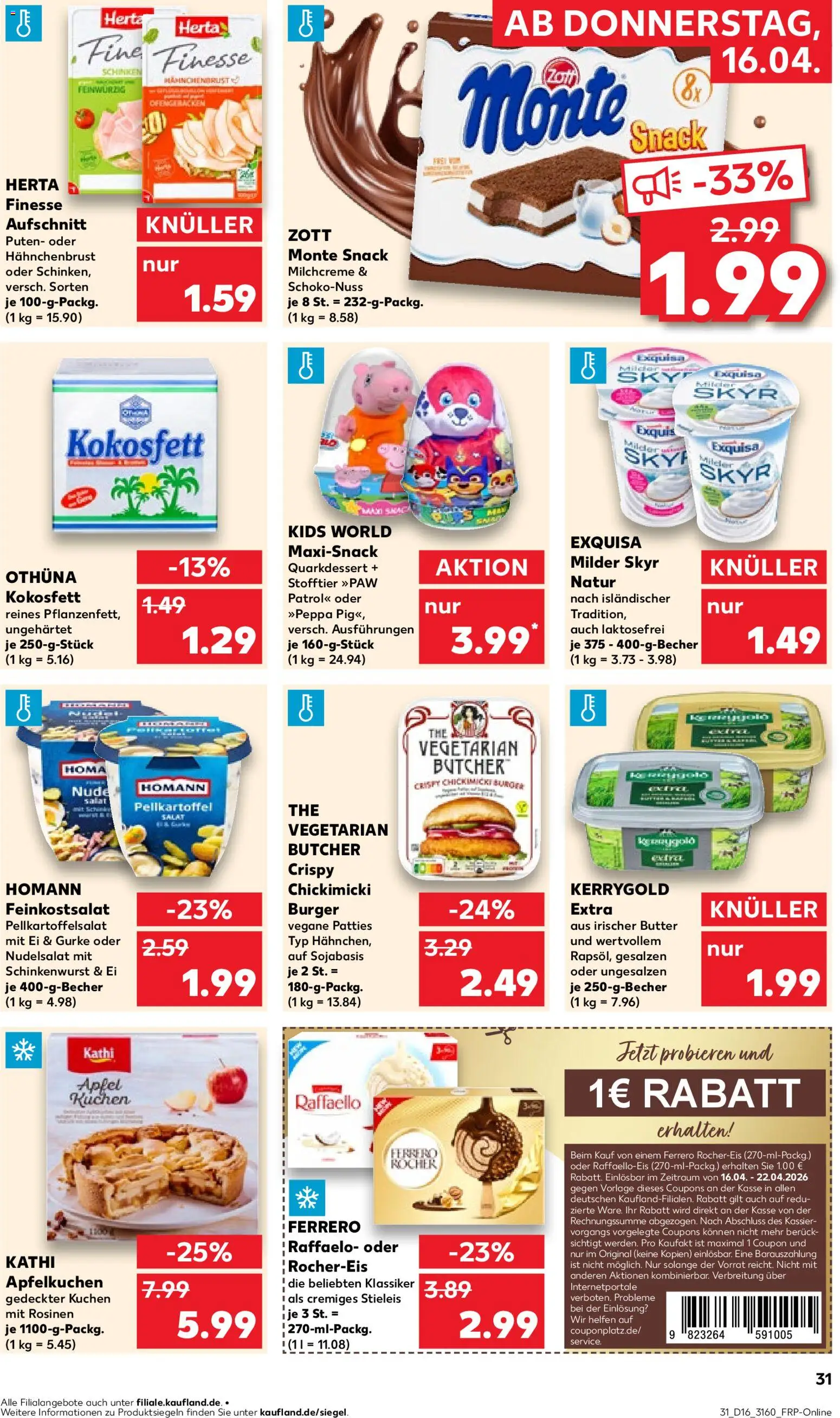 Kaufland Prospekt Berlin	 – gültig ab 16.04.2026 | Seite: 31 | Produkte: Raffaello, Ferrero rocher, Rosinen, Herta finesse