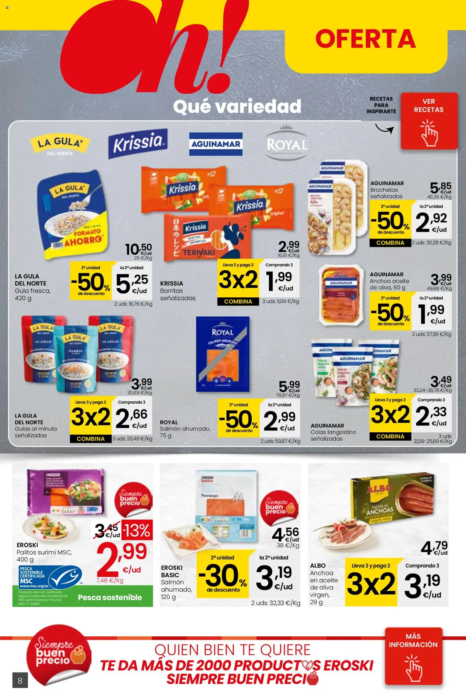 Eroski - Viste tu cesta de primavera Center │ válido desde el 12.03.2026 | Página: 8 | Productos: Aceite, Té, Anchoa, Langostino