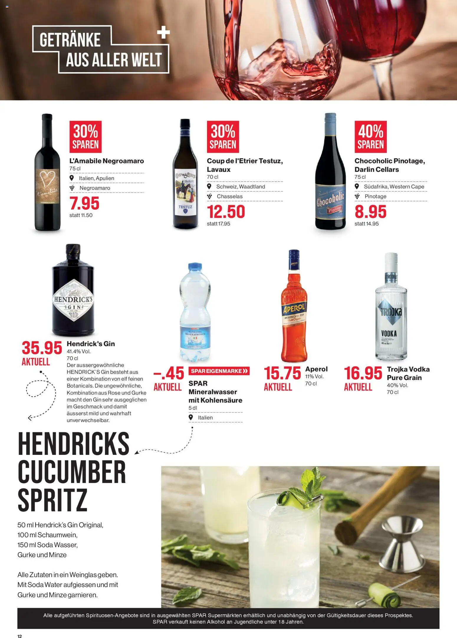 SPAR - SPAR Handels AG – gültig ab 01.04.2026 | Seite: 12 | Produkte: Mineralwasser, Gin