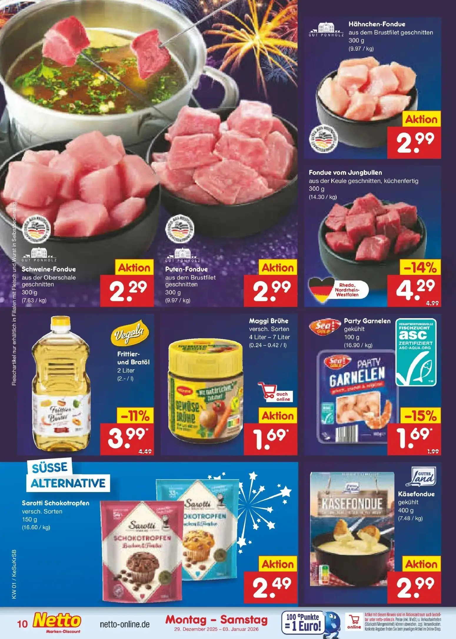 Netto Marken-Discount prospekt Jüchen	 – gültig ab 28.12.2025 | Seite: 10 | Produkte: Garnelen, Wurst, Fondue, Fleisch
