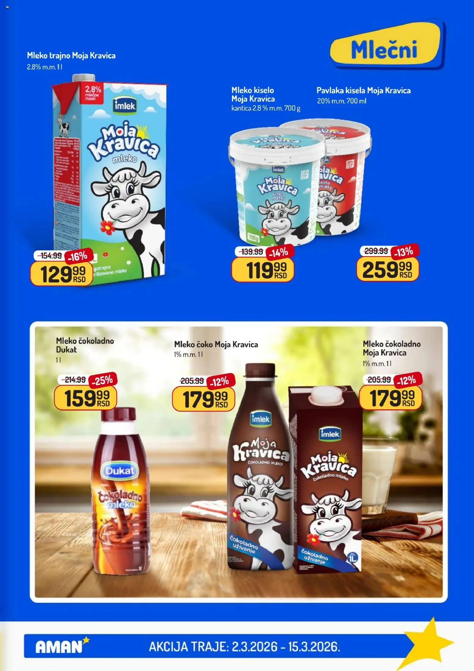Aman katalog - važi od 02.03.2026 | Strana: 9 | Proizvode: Čokoladno mleko, Moja kravica, Mleko, Pavlaka
