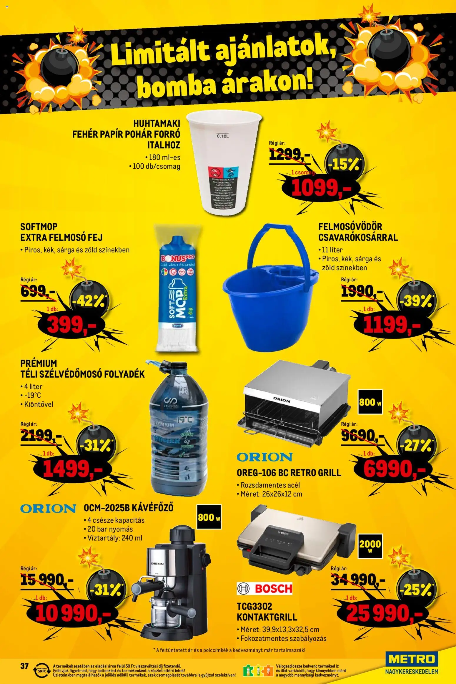 Metro akciós ujság - amely érvényes a következő dátumtól: 02.01.2026 | Oldal: 37 | Termékek: Kontaktgrill, Felmosó, Kávéfőző, Pohár
