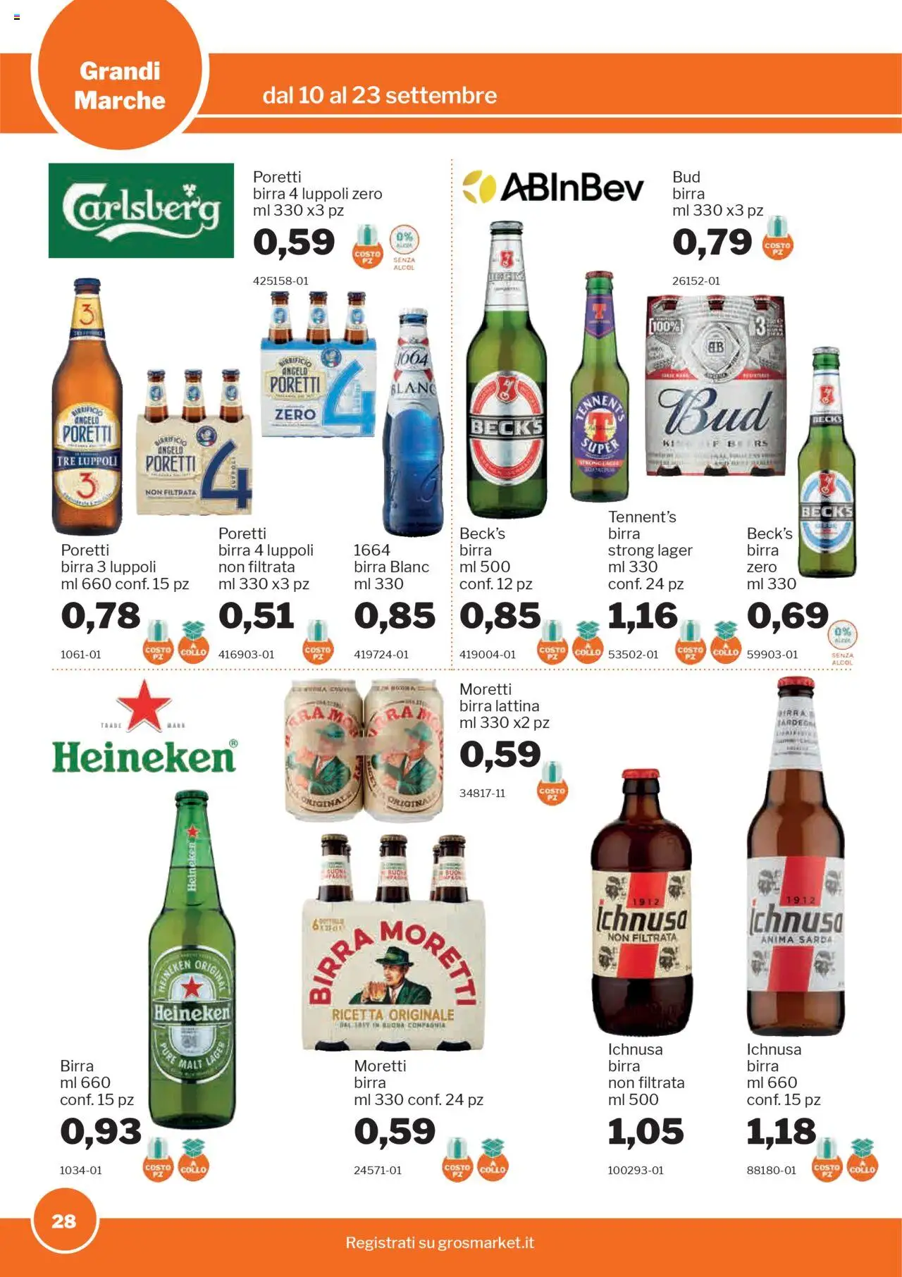 Volantino Sogegross del 10.09.2025 | Pagina: 28 | Prodotti: Tennent's, Birra, Birra Moretti, Heineken