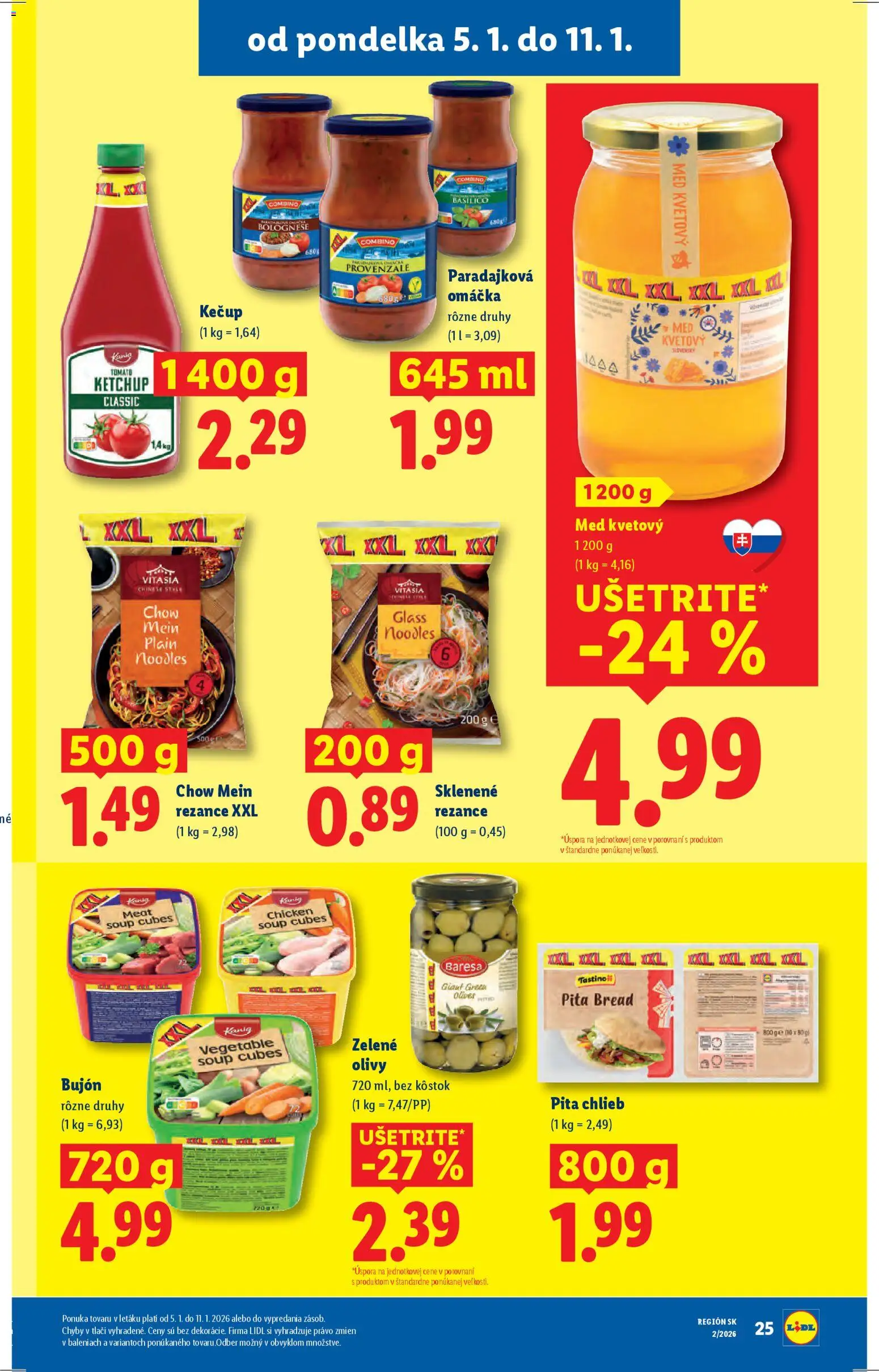 Nové Lidl akcie – leták je platný od 08.01.2026 | Strana: 67 | Produkty: Chlieb, Rezance, Omáčka, Med