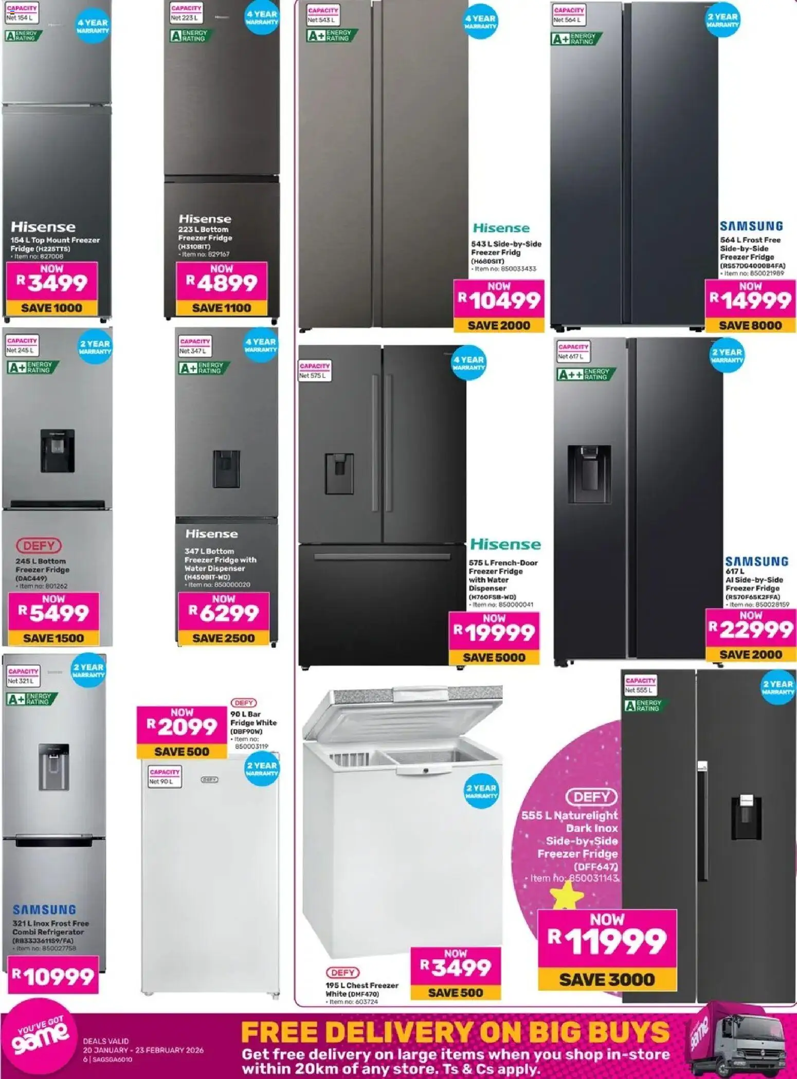 New Game catalogue – valid from 20.01.2026 | Page: 6 | Products: Refrigerator, Freezer, Fridge, Water