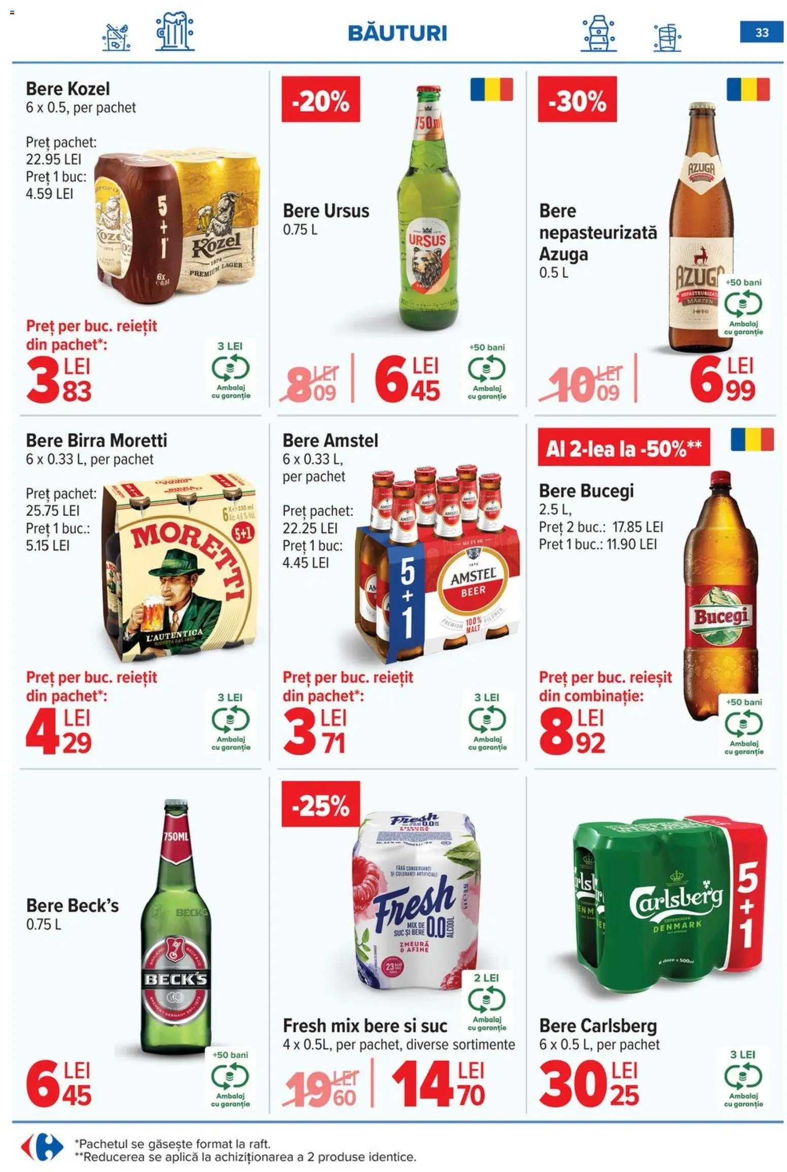 Noul catalog Carrefour – valabil de la 08.01.2026 | Pagină: 33 | Produse: Afine, Zmeură, Suc, Bere