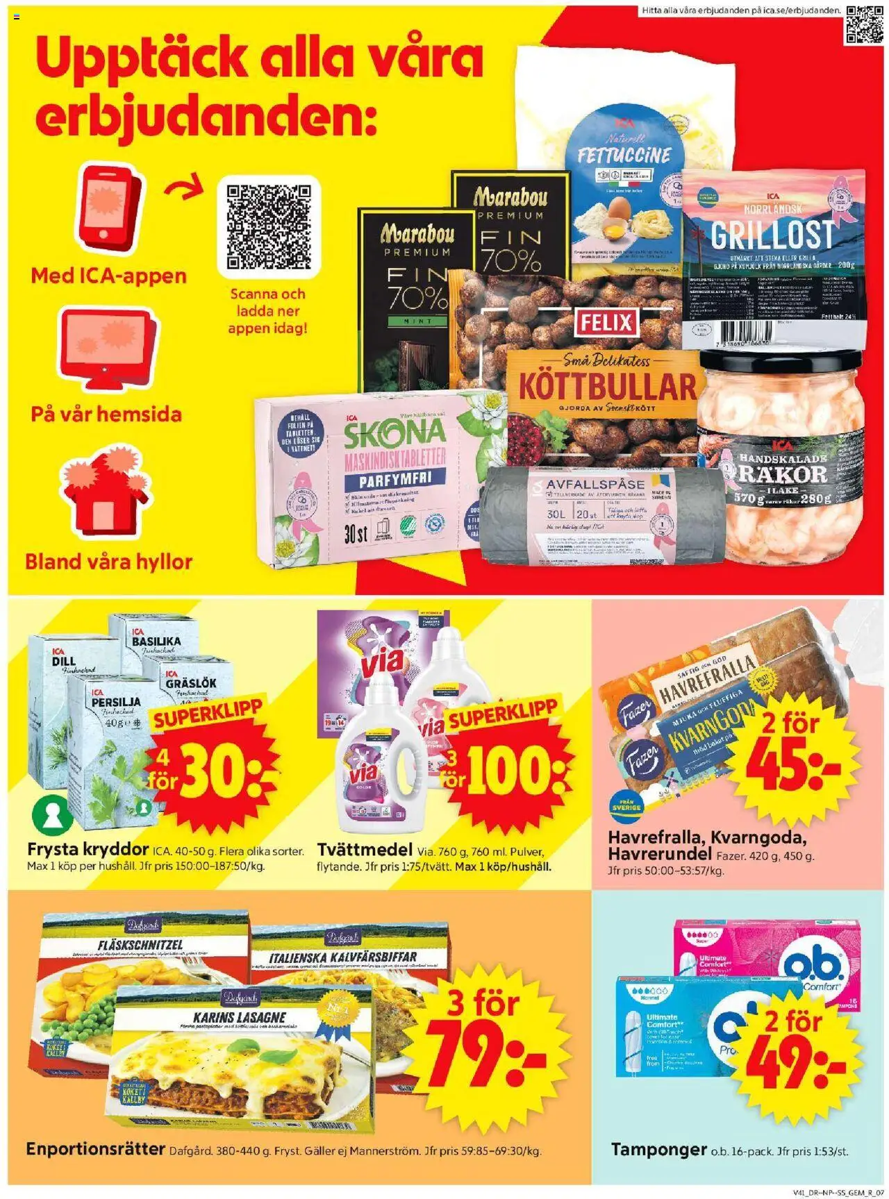 ICA Supermarket reklamblad aktuell från 06.10.2025 | Sida: 9 | Produkter: Gem, Köttbullar, Galler, Gräslök