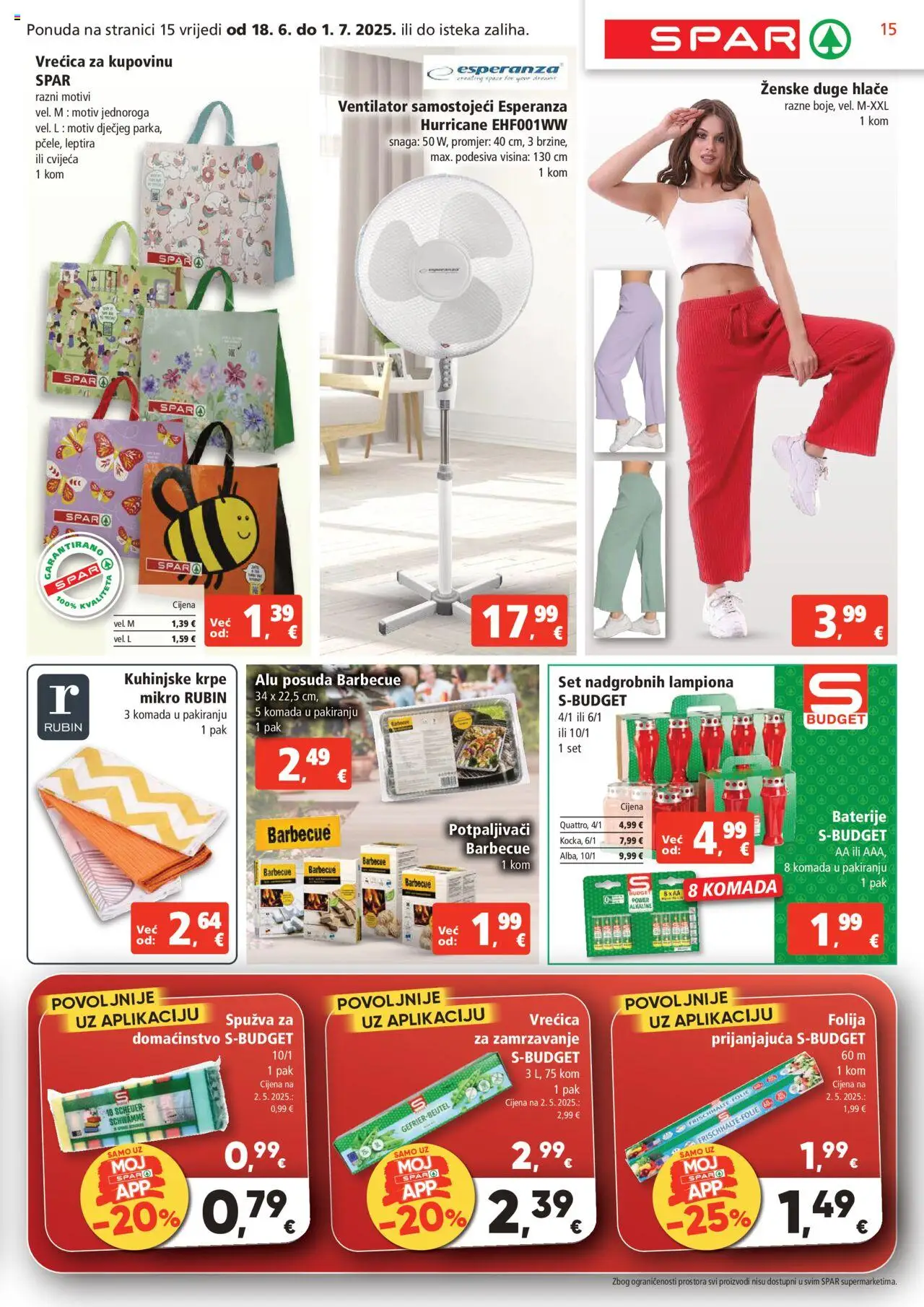 Spar katalog | vrijedi od 18.06.2025 | Stranica: 15 | Proizvodi: Ventilator, Spužva, Kuhinjske krpe, Baterije