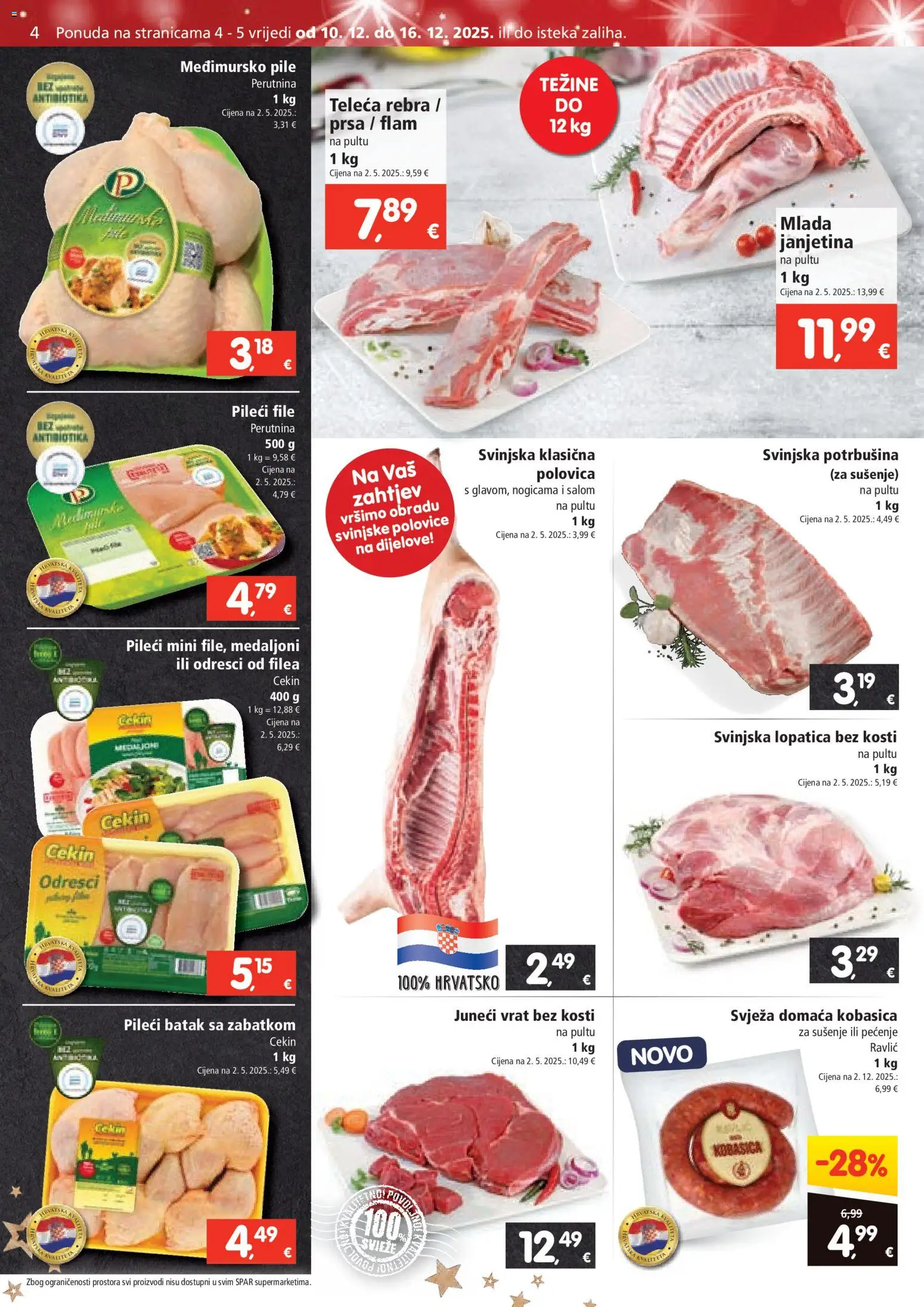 Spar katalog | vrijedi od 10.12.2025 | Stranica: 4 | Proizvodi: Janjetina, Svinjska lopatica, Pileći file, Lopatica