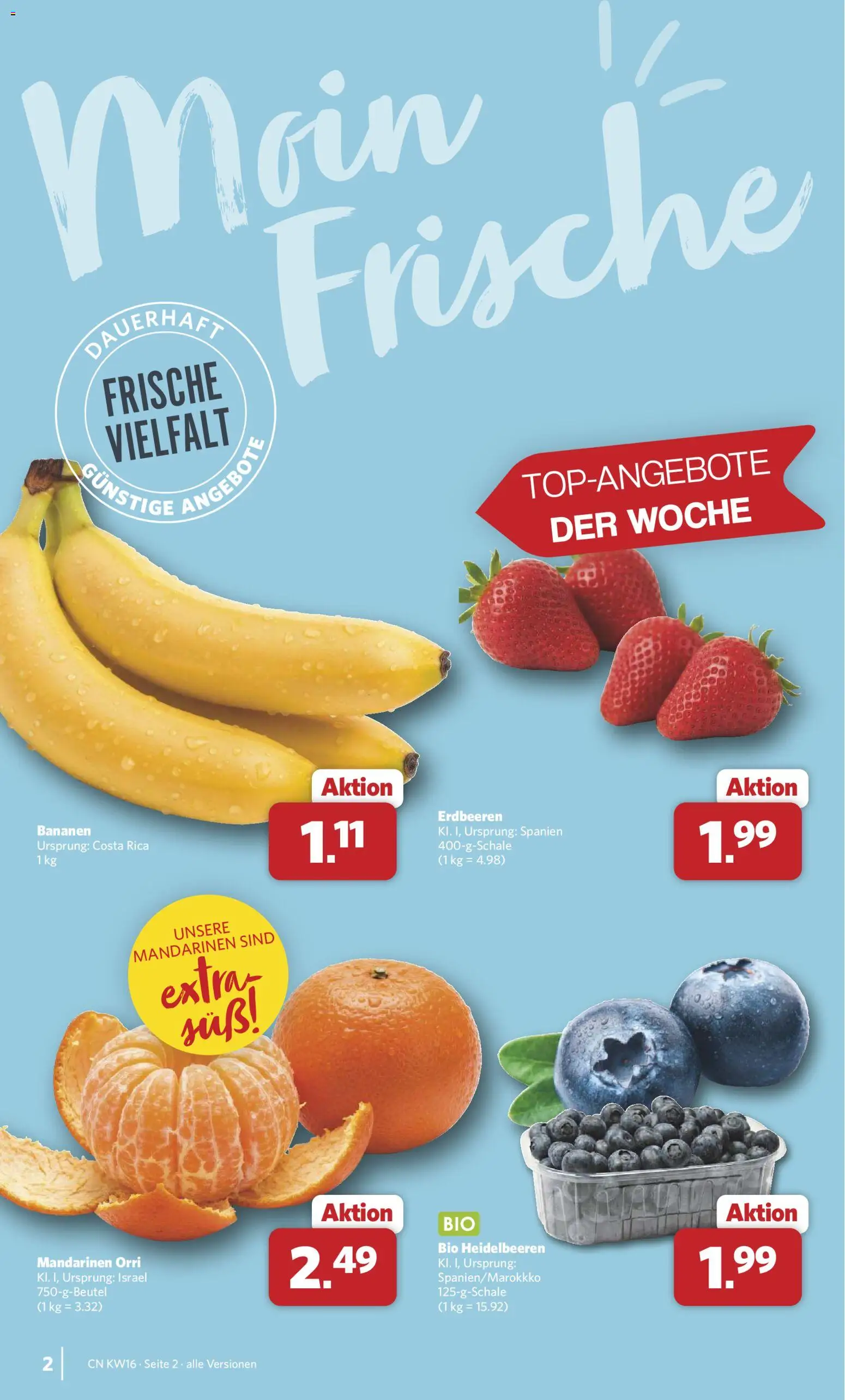 Combi Prospekt 	 – gültig ab 13.04.2026 | Seite: 2 | Produkte: Bananen, Mandarinen, Heidelbeeren, Erdbeeren