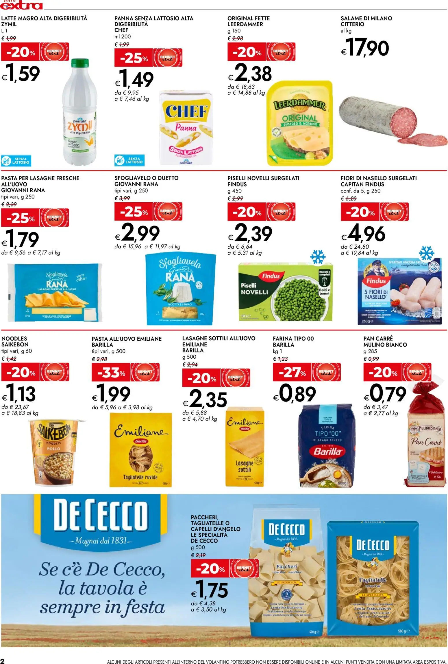 Volantino bennet del 23.03.2026 | Pagina: 2 | Prodotti: Salame, Tagliatelle, Latte, Piselli