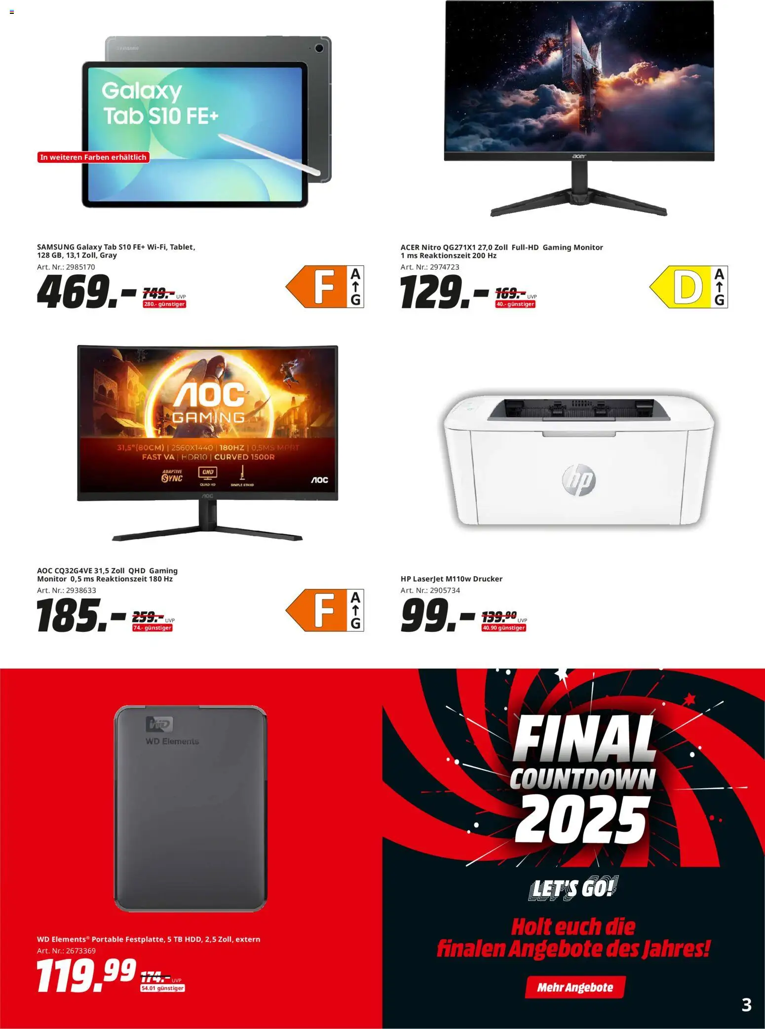 Media Markt Prospekt 	 – gültig ab 22.12.2025 | Seite: 3 | Produkte: HP, Samsung, Monitor, Drucker
