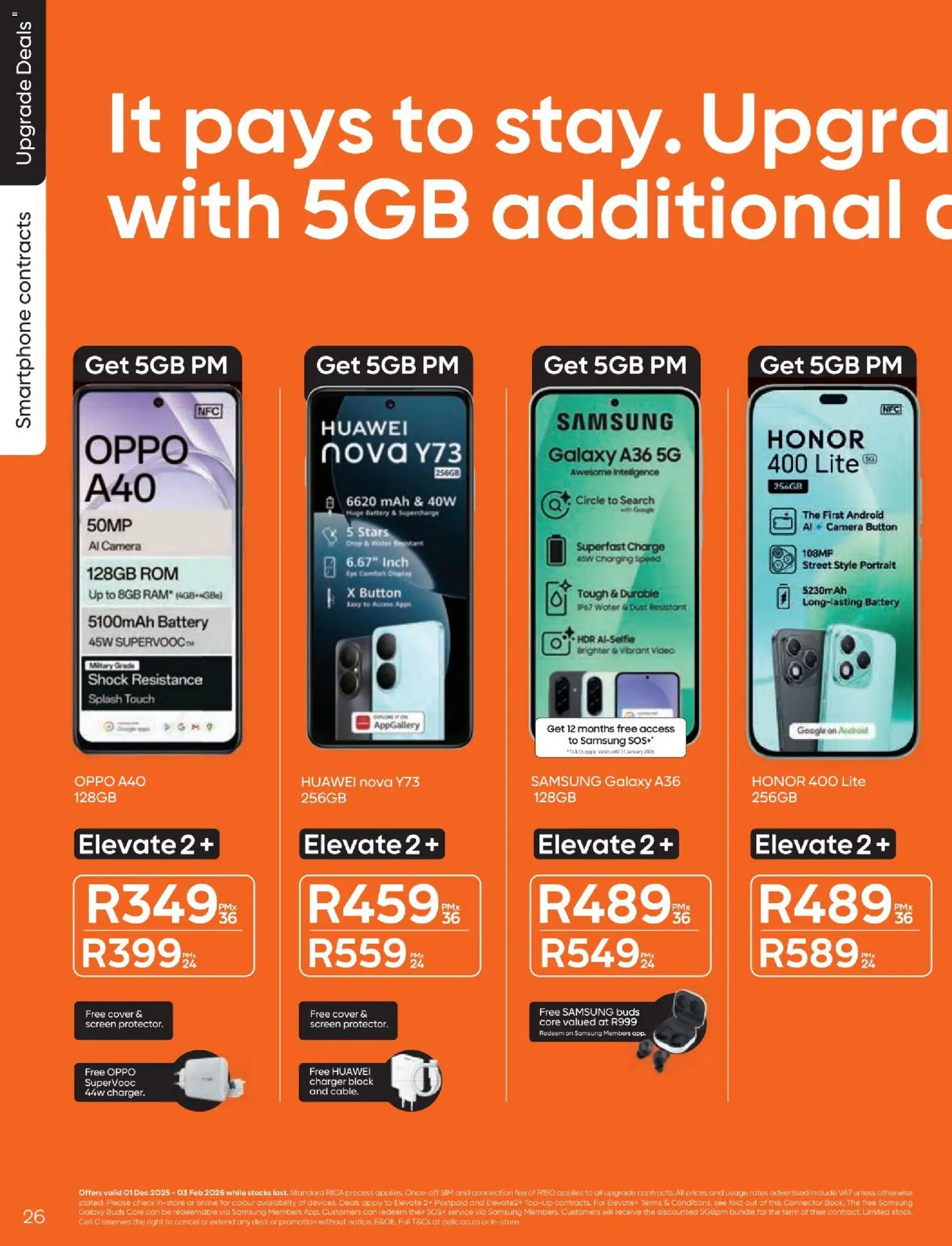 New Cell C catalogue – valid from 01.12.2025 | Page: 28 | Products: Smartphone, Camera, Connector, Charger