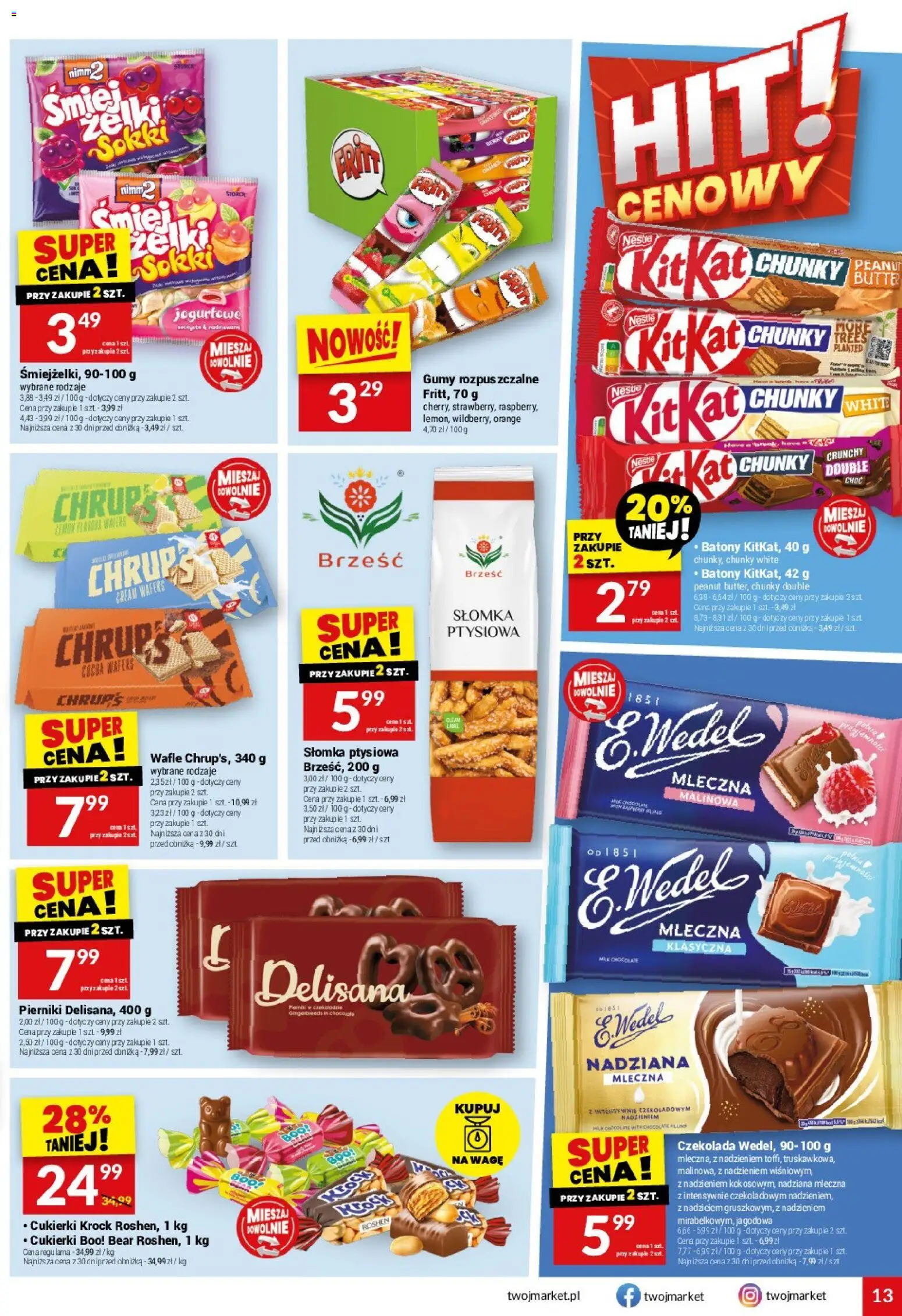 Twój Market Gazetka od 25.02.2026 | Strona: 13 | Produkty: Wafle, Słomka ptysiowa, Czekolada, Cukierki