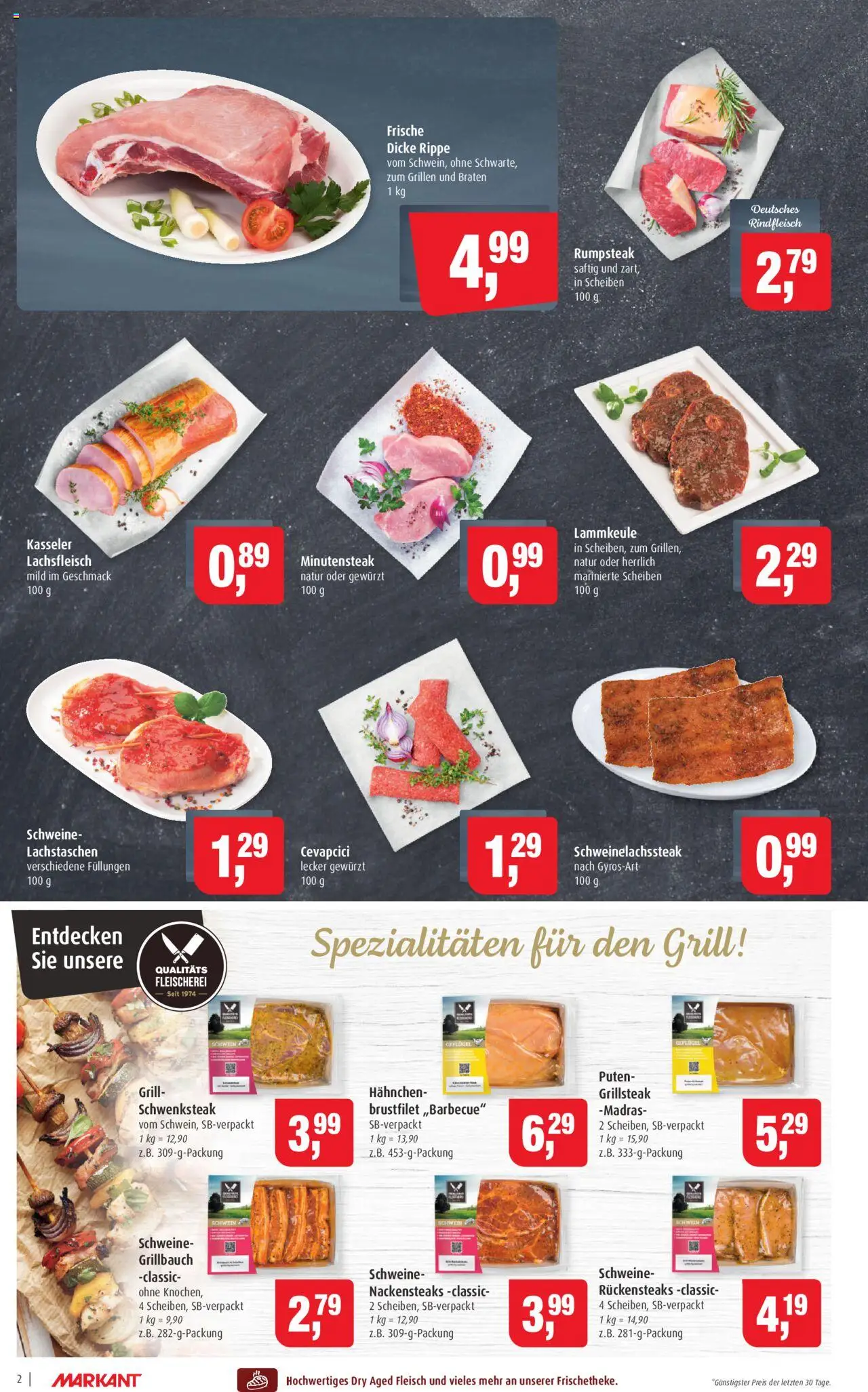 Markant Prospekt 	 - gültig ab dem 18.08.2025 | Seite: 2 | Produkte: Nackensteaks, Lammkeule, Hahnchen, Cevapcici