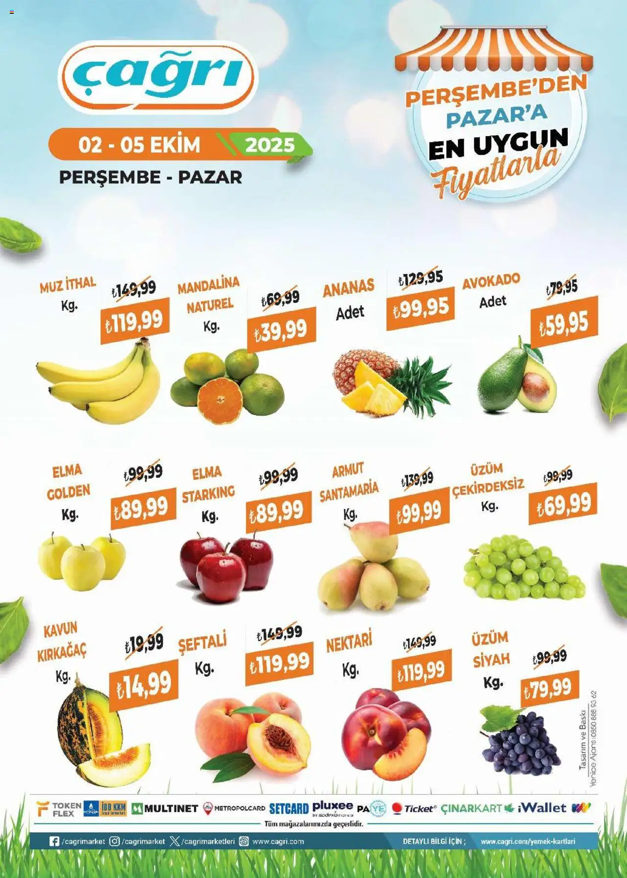 Çağrı Market Manav Katalog - 02.10.2025 tarihinden itibaren geçerlidir | Sayfa: 2 | Ürünler: Muz, Üzüm, Armut, Kavun