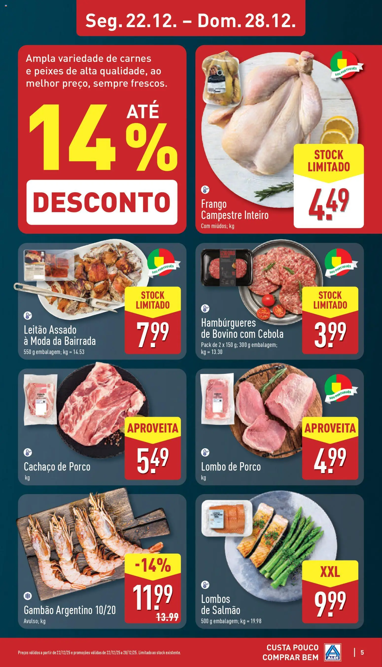 Aldi folheto │ válido de 22.12.2025 | Página: 5 | Produtos: Frango, Cebola, Salmão, Lombo
