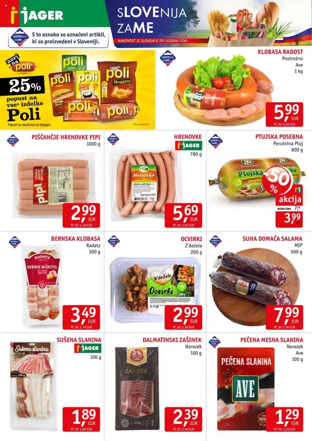 Jager katalog │ velja od 06.08.2025 | Stran: 2 | Izdelki: Hrenovke, Narezek, Slanina, Salama